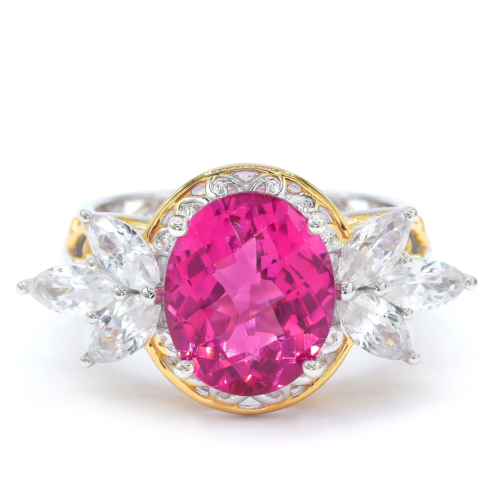 Gems en Vogue One-of-a-Kind 24K Palladium Silver 7.30ctw Pink Topaz & White Zircon Ring