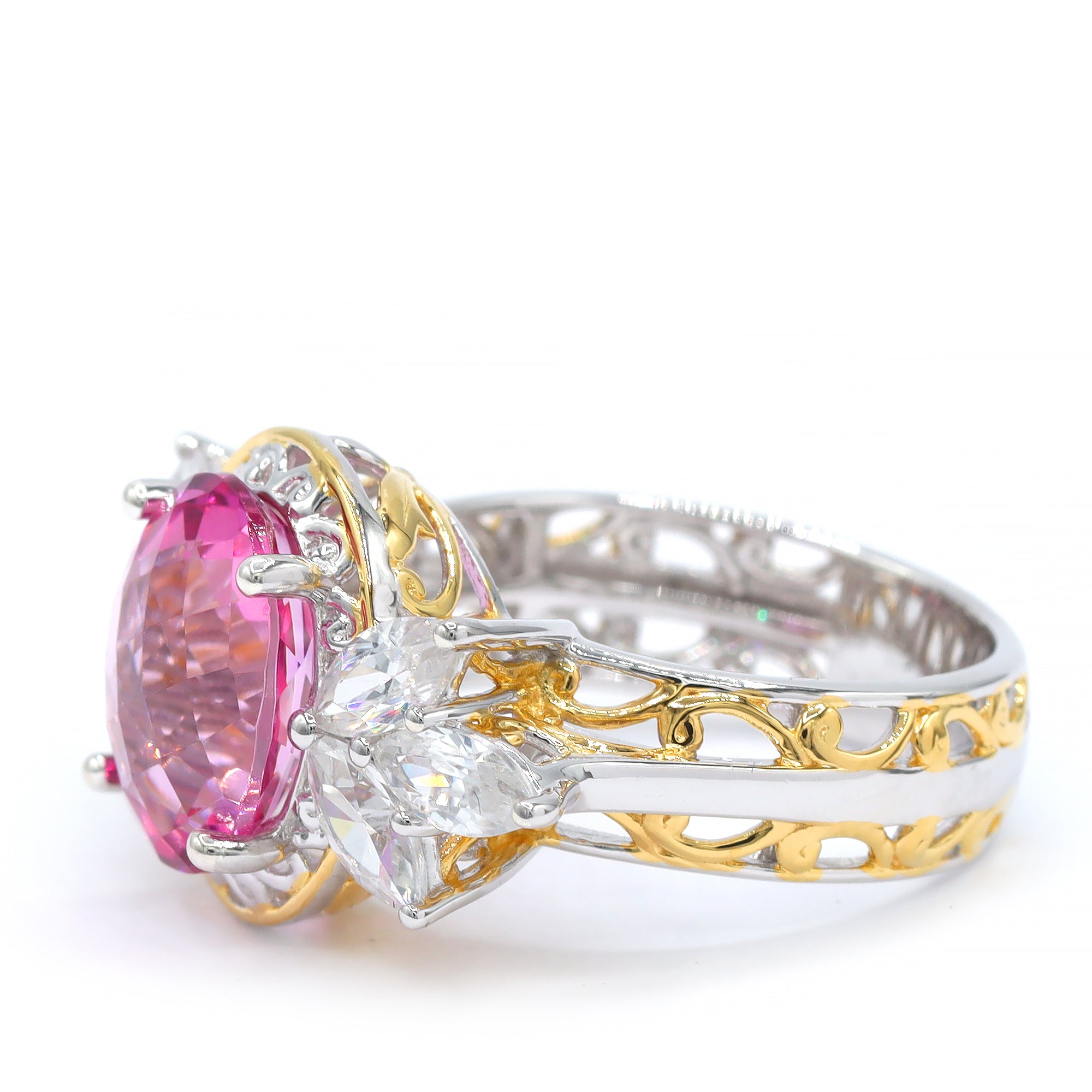 Gems en Vogue One-of-a-Kind 24K Palladium Silver 7.30ctw Pink Topaz & White Zircon Ring