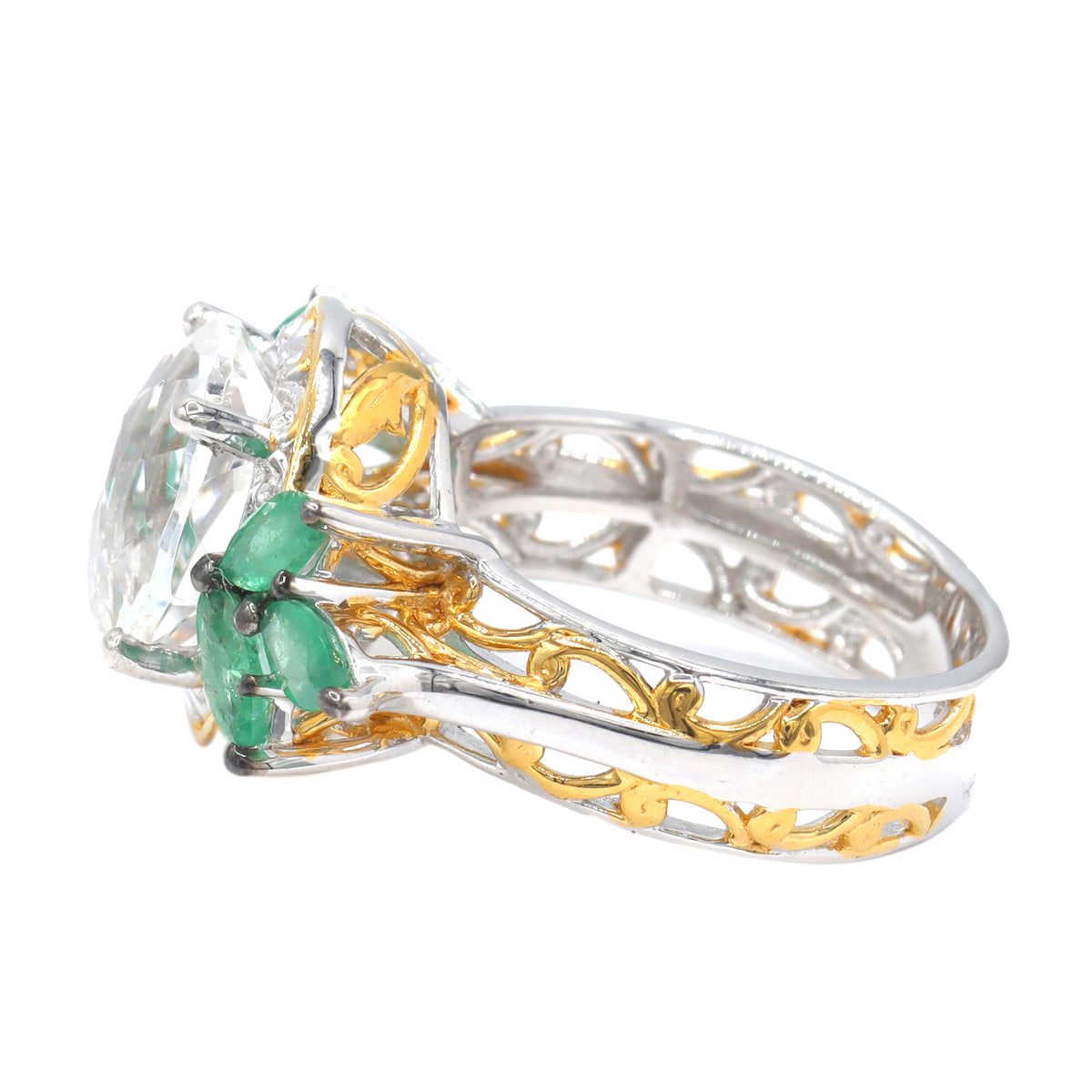 Gems en Vogue 24K Palladium Silver 5.10ctw Clear Quartz & Grizzly Emerald Ring