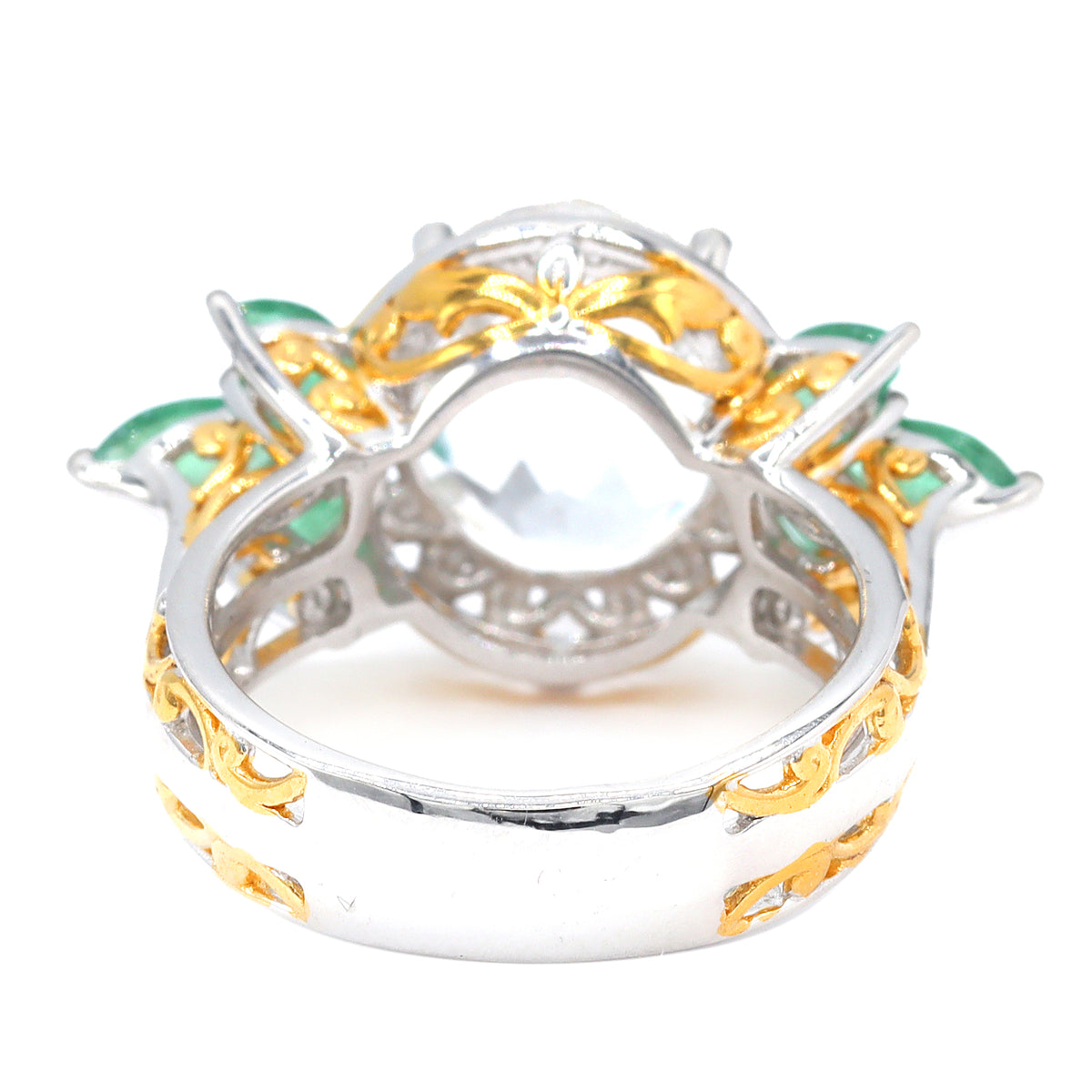 Gems en Vogue 24K Palladium Silver 5.10ctw Clear Quartz & Grizzly Emerald Ring