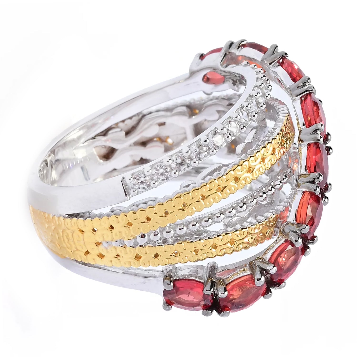 Gems en Vogue 2.42ctw Red Sapphire & White Zircon Crossover Ring