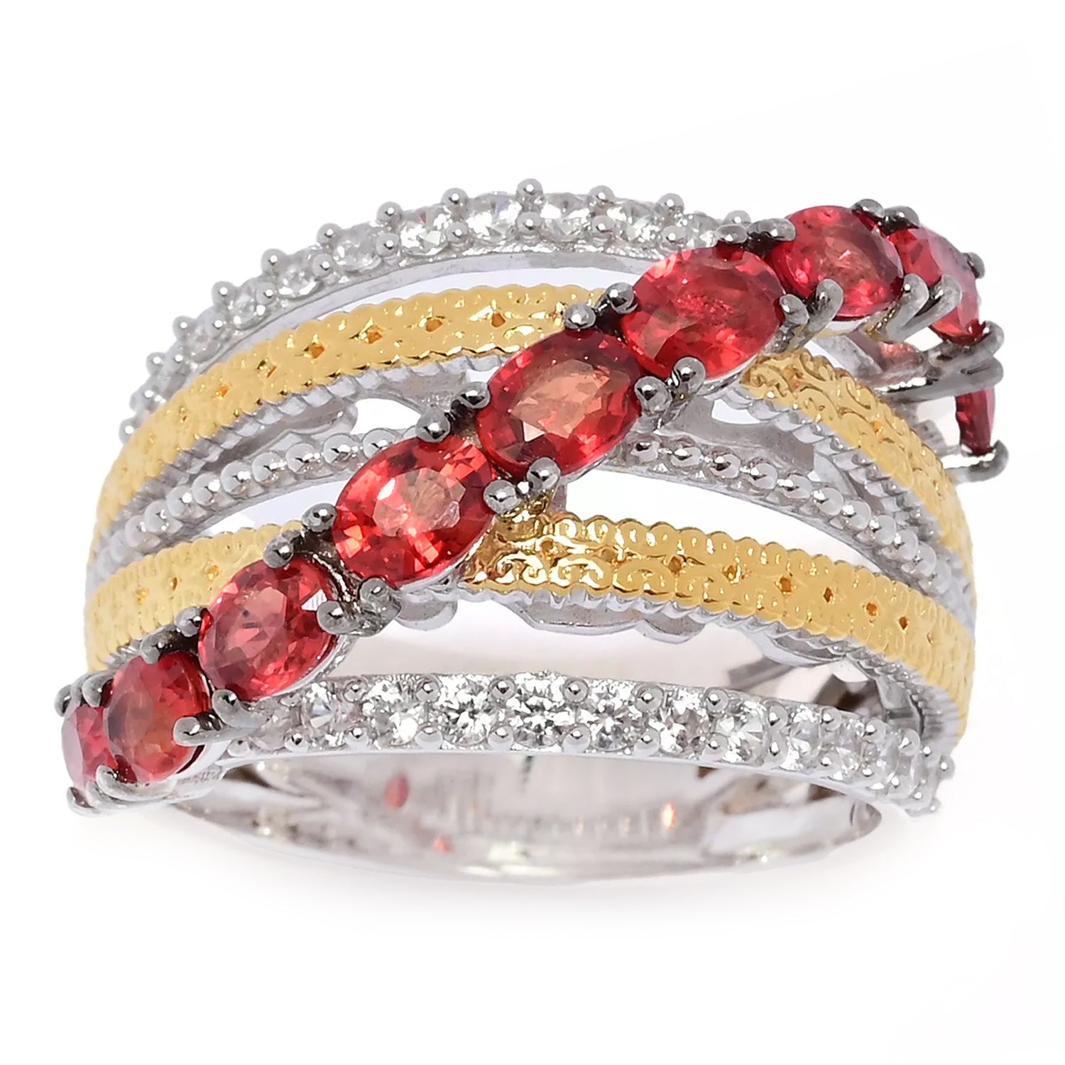 Gems en Vogue 2.42ctw Red Sapphire & White Zircon Crossover Ring