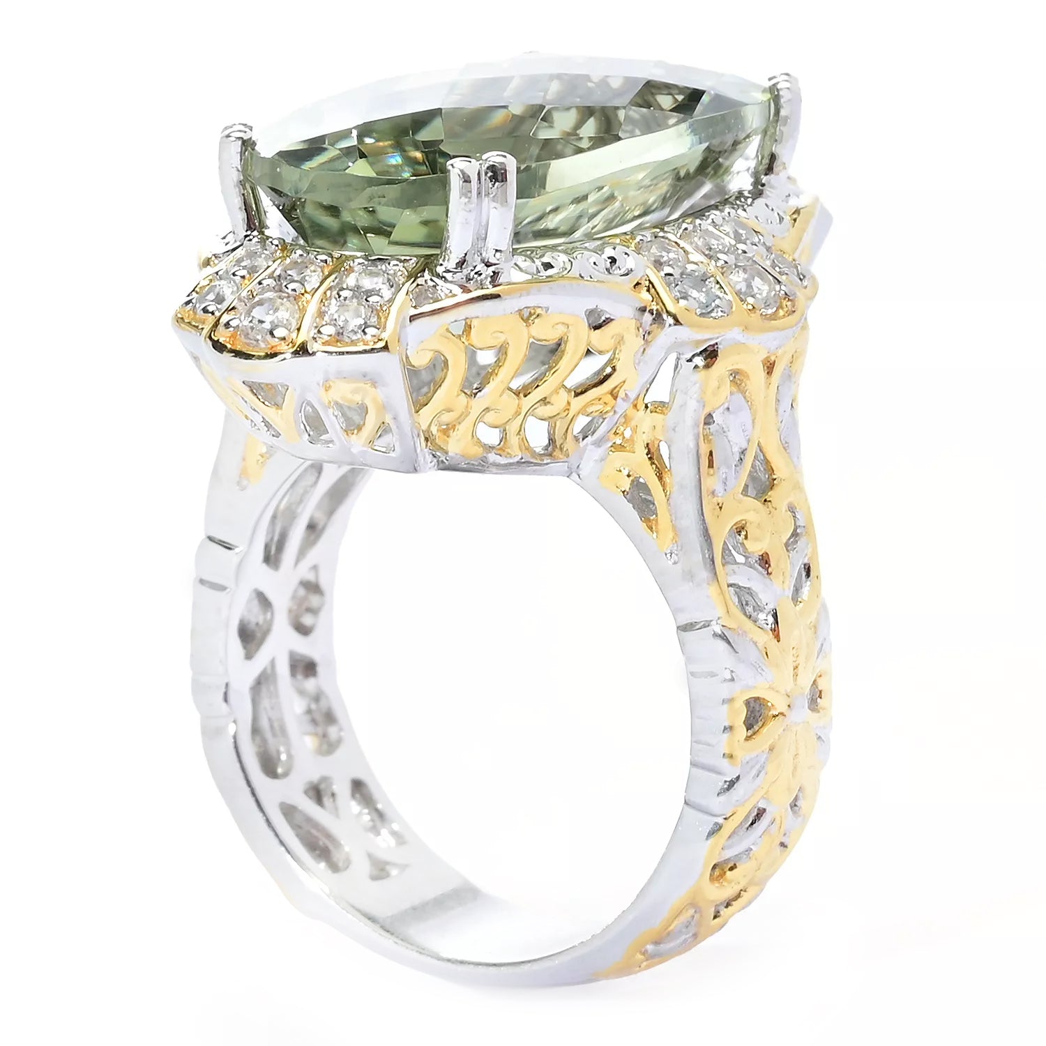 Gems en Vogue 22.16ctw Prasiolite & White Zircon Honker Ring