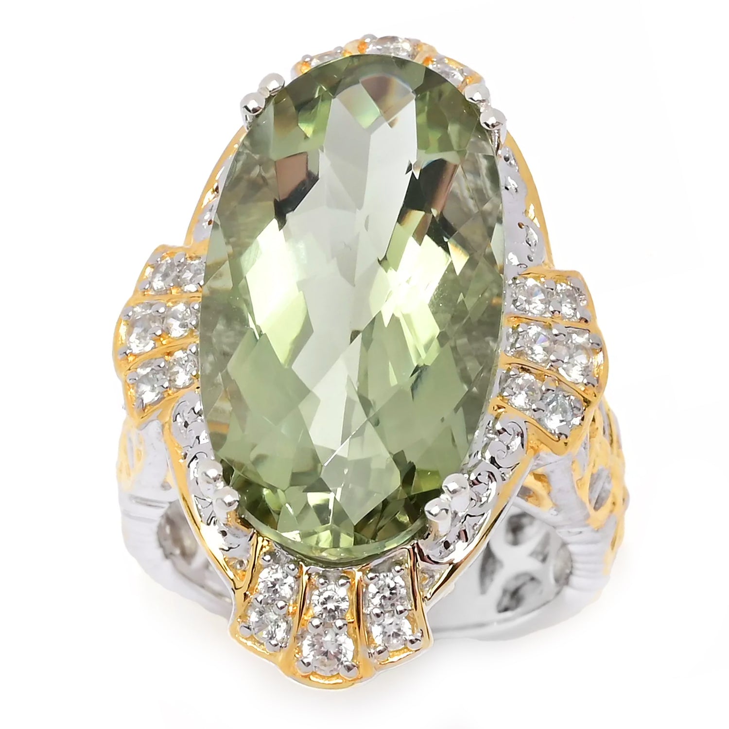 Gems en Vogue 22.16ctw Prasiolite & White Zircon Honker Ring