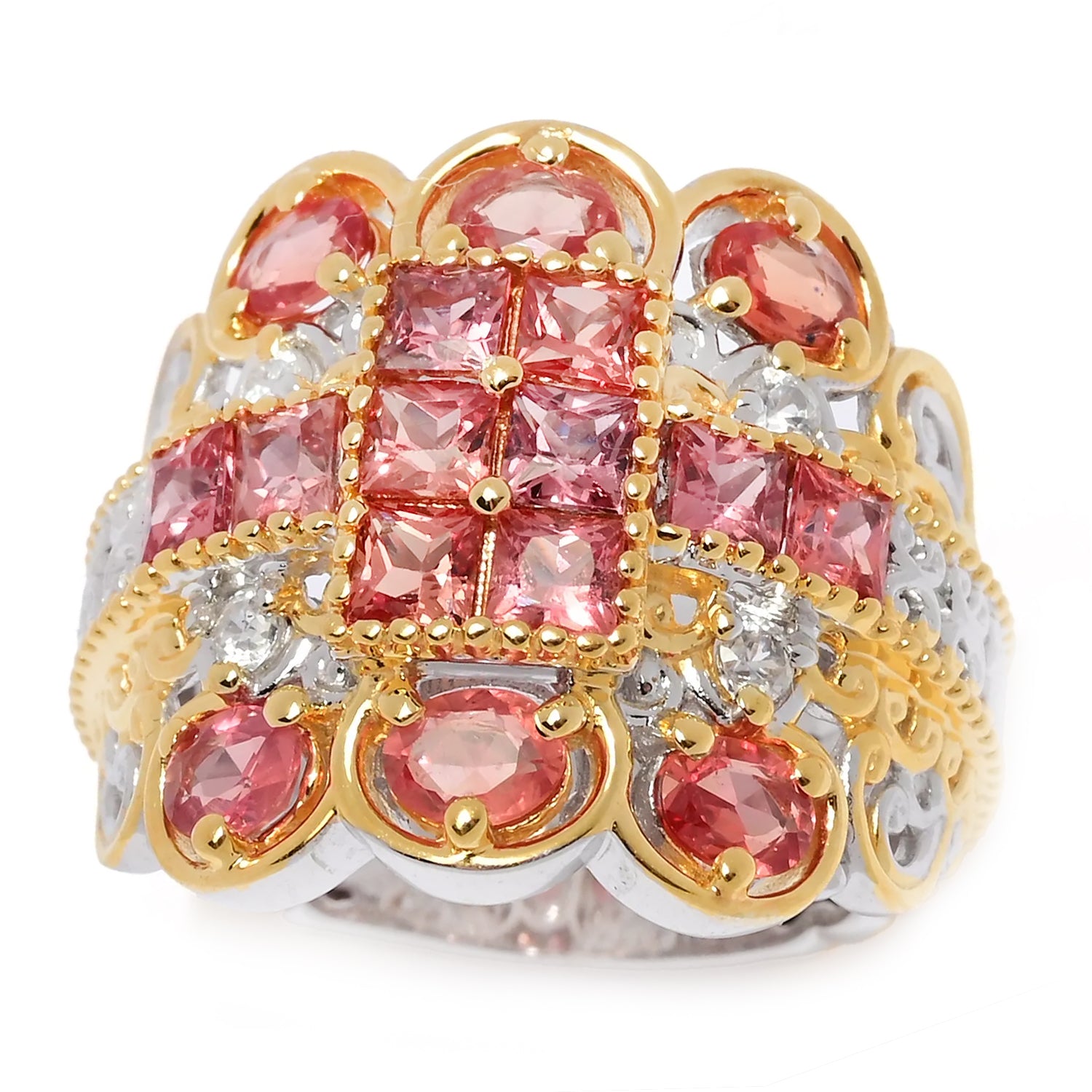 Gems en Vogue 2.78ctw Orange Sapphire & White Zircon Ring