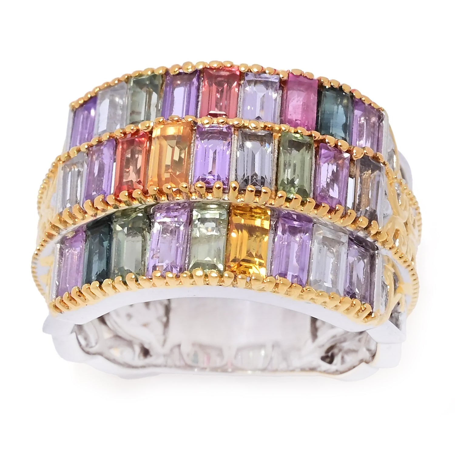 Gems en Vogue 3.84ctw Baguette Multi Color Sapphire Ring