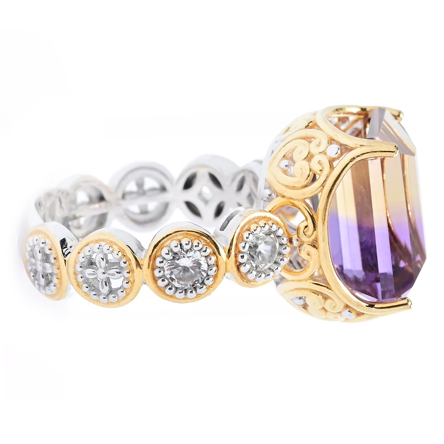 Gems en Vogue 8.59ctw Fancy Roll-top Cut Ametrine & White Zircon Ring