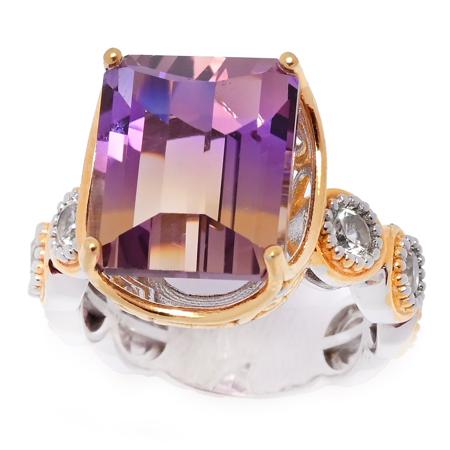 Gems en Vogue 8.59ctw Fancy Roll-top Cut Ametrine & White Zircon Ring