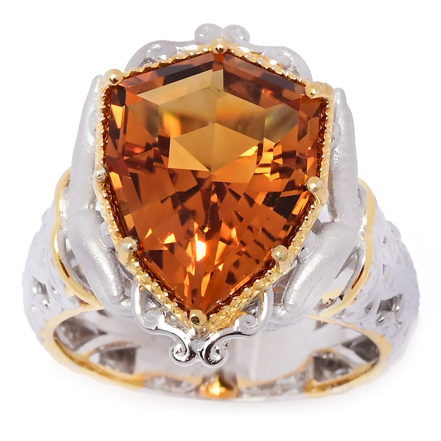 Gems en Vogue 5.73ctw Shield Shape Madeira Citrine Ring