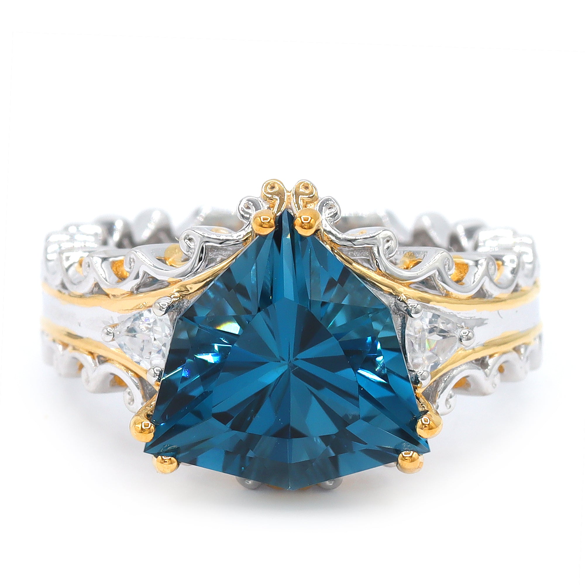 Gems en Vogue 24K Palladium Silver 7.59ctw Special Cut London Blue Topaz & White Zircon Ring