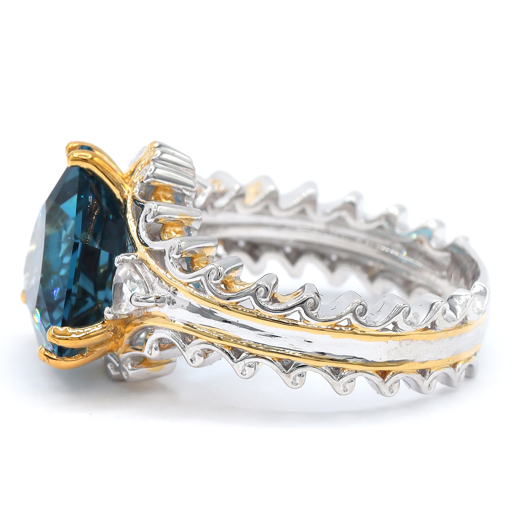 Gems en Vogue 24K Palladium Silver 7.59ctw Special Cut London Blue Topaz & White Zircon Ring