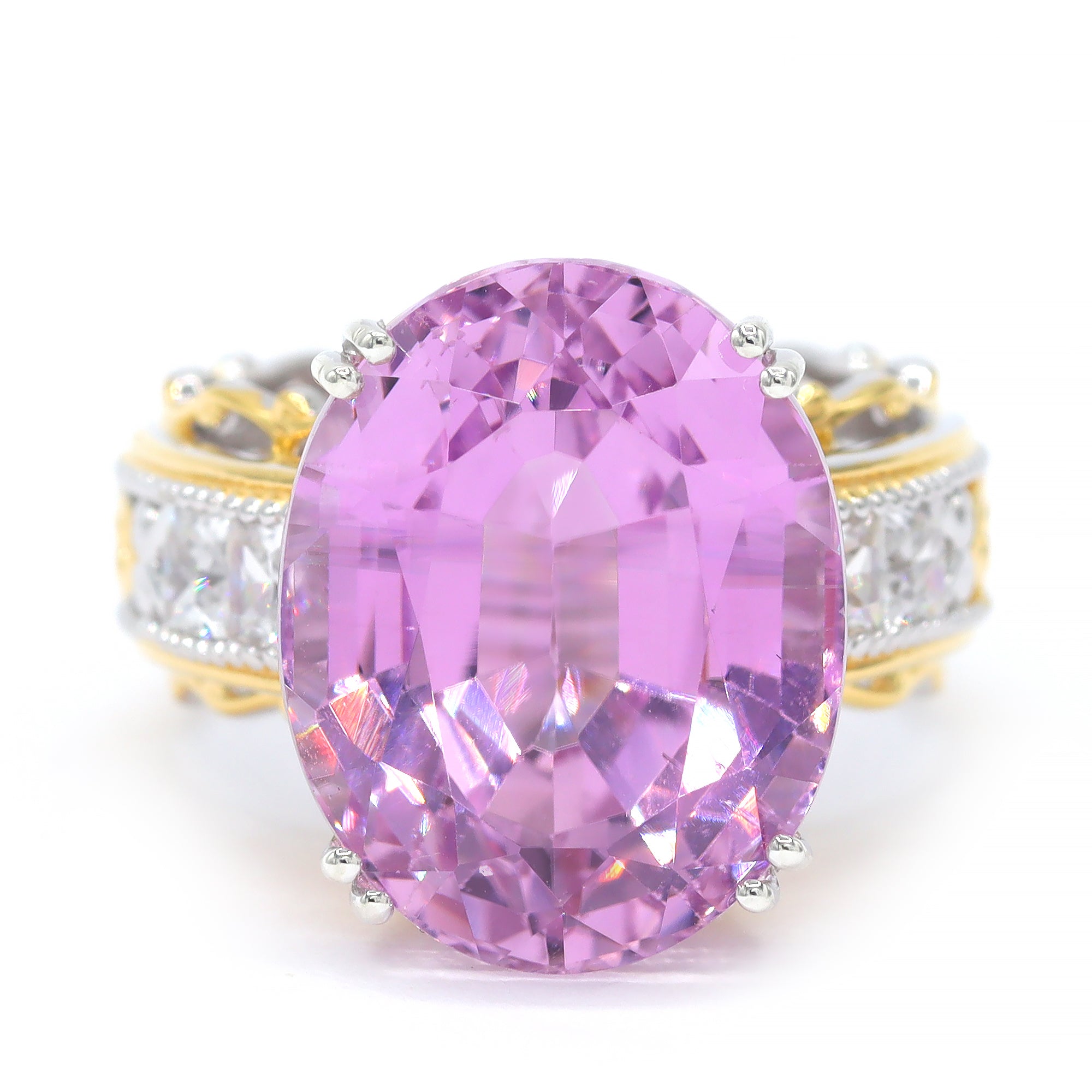 Gems en Vogue One-of-a-Kind 24K Palladium Silver 18.70ctw Pink Kunzite & White Zircon Ring