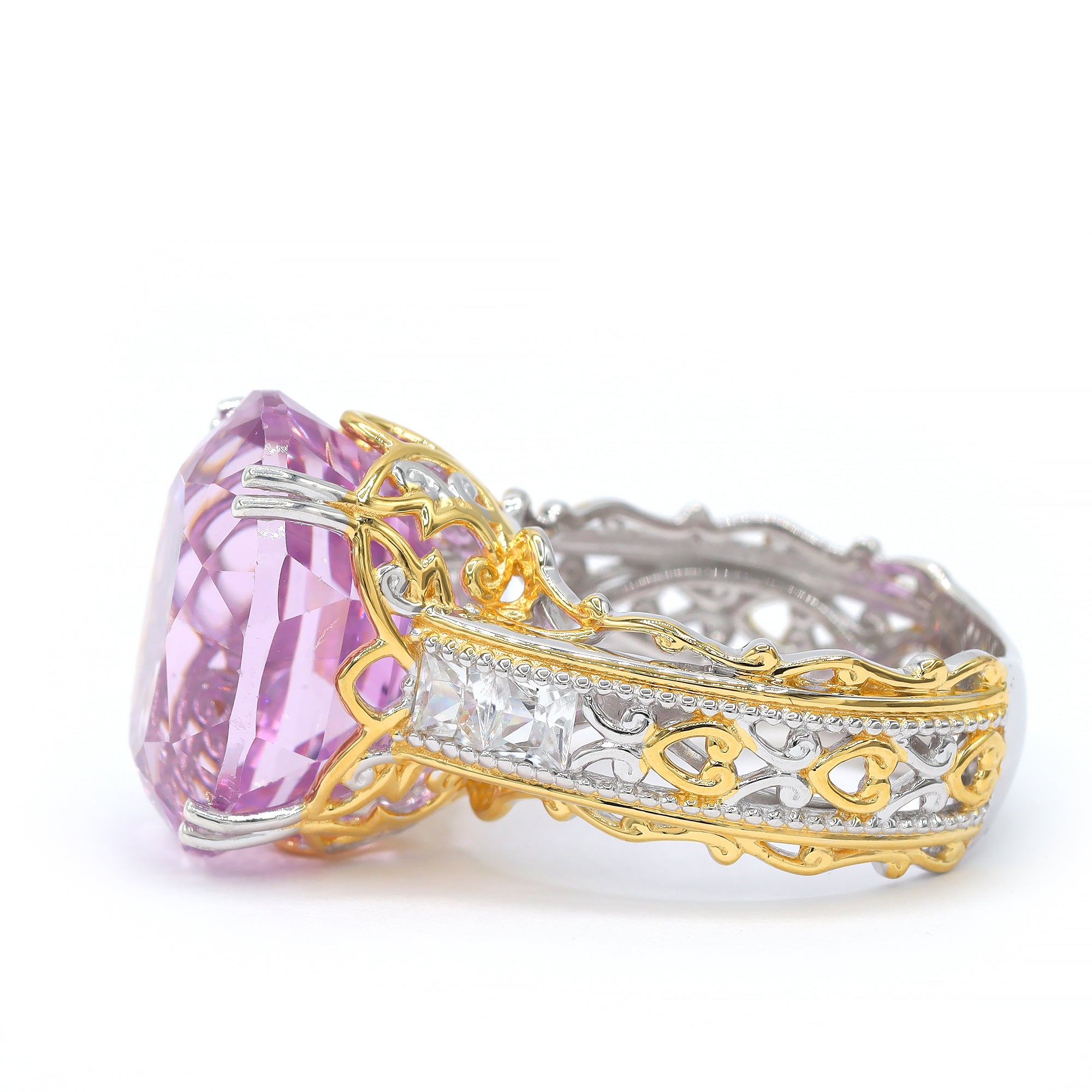 Gems en Vogue One-of-a-Kind 24K Palladium Silver 18.70ctw Pink Kunzite & White Zircon Ring