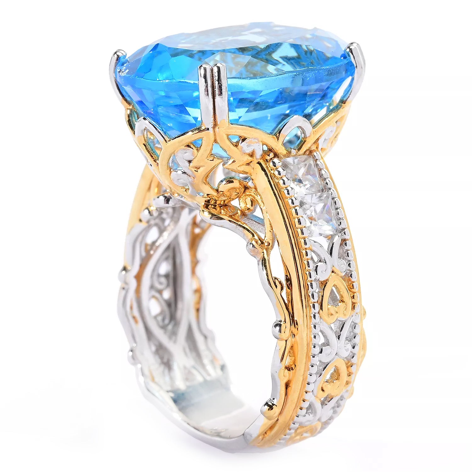 Gems en Vogue 17.00ctw Swiss Blue Topaz & White Zircon Ring