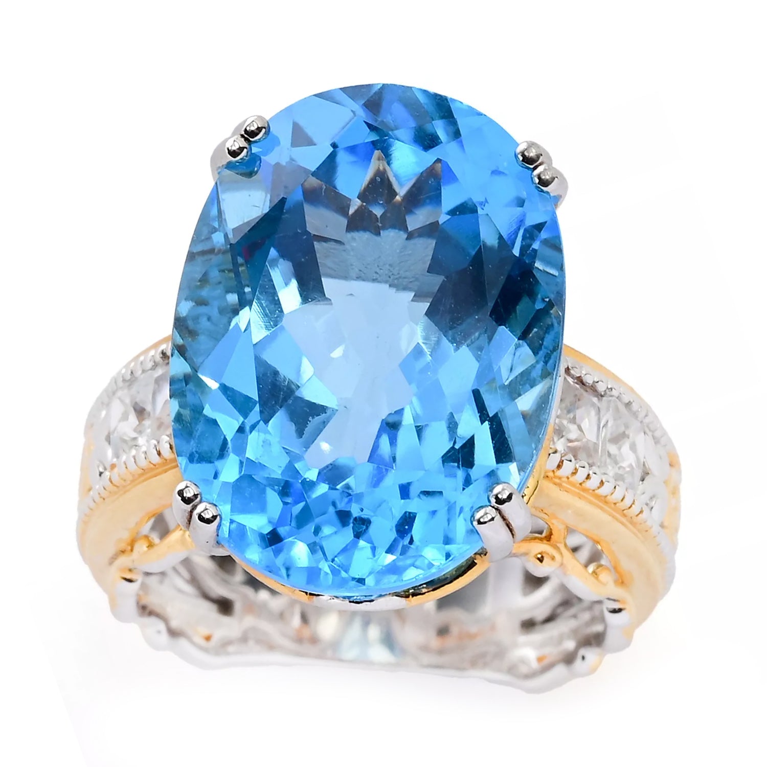 Gems en Vogue 17.00ctw Swiss Blue Topaz & White Zircon Ring