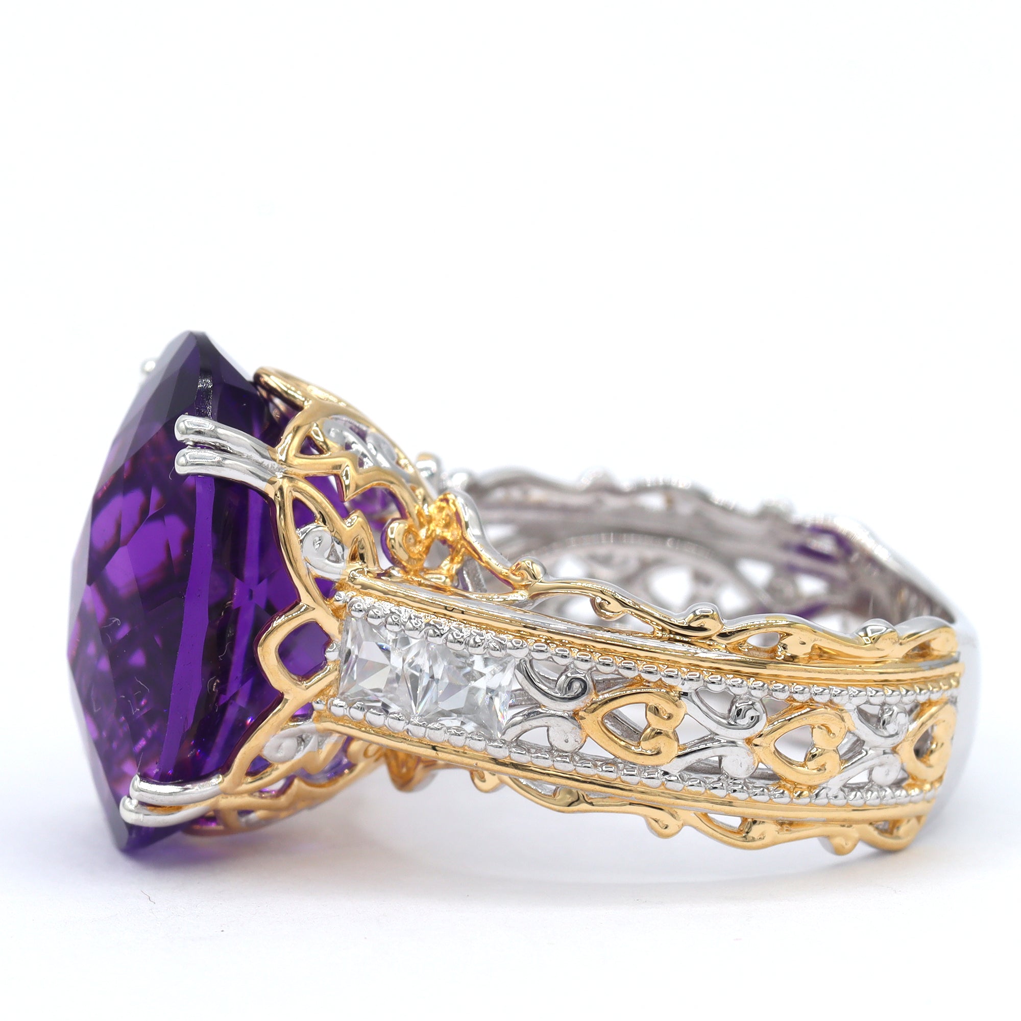 Gems en Vogue One-of-a-Kind 24K Palladium Silver 12.54ctw Namibian Amethyst & White Zircon Ring