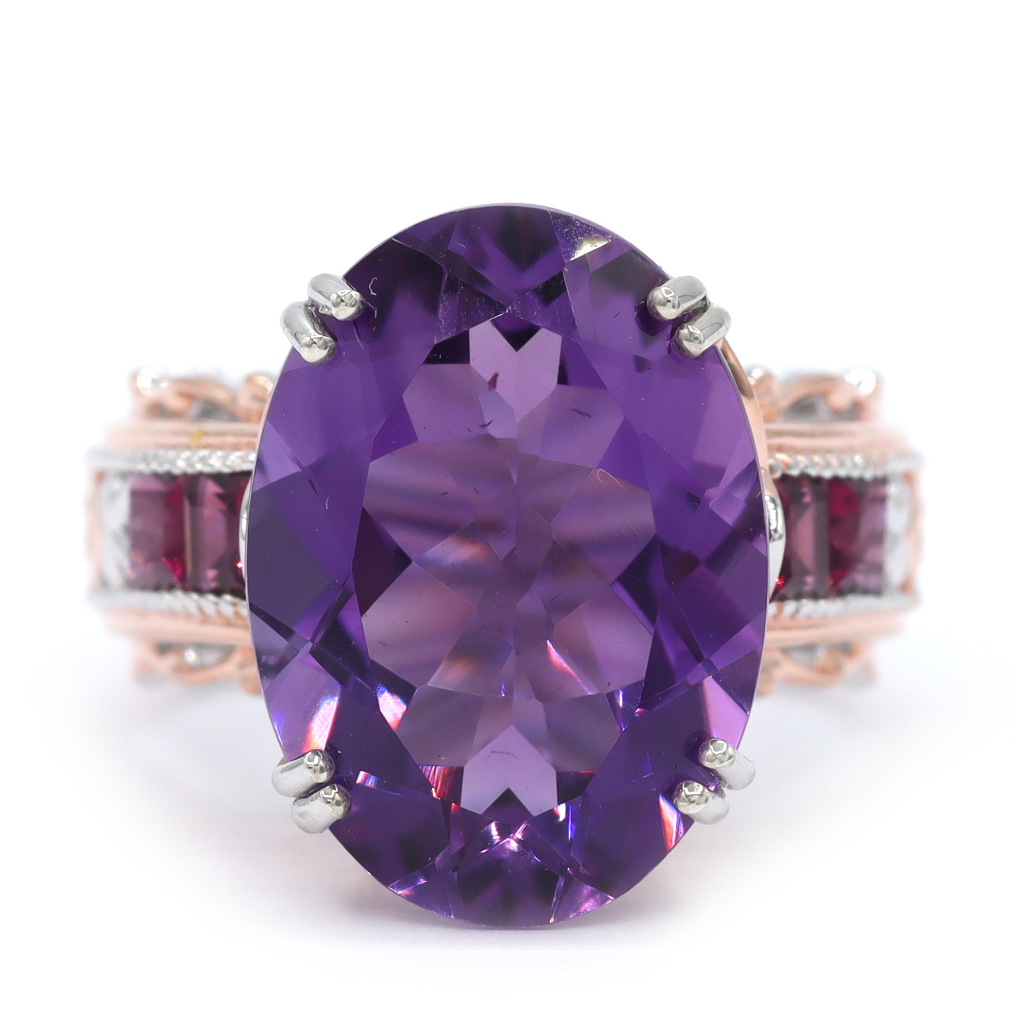Gems en Vogue One-of-a-Kind 18K Palladium Silver 12.03ctw Brazilian Amethyst & Rhodolite Garnet Ring