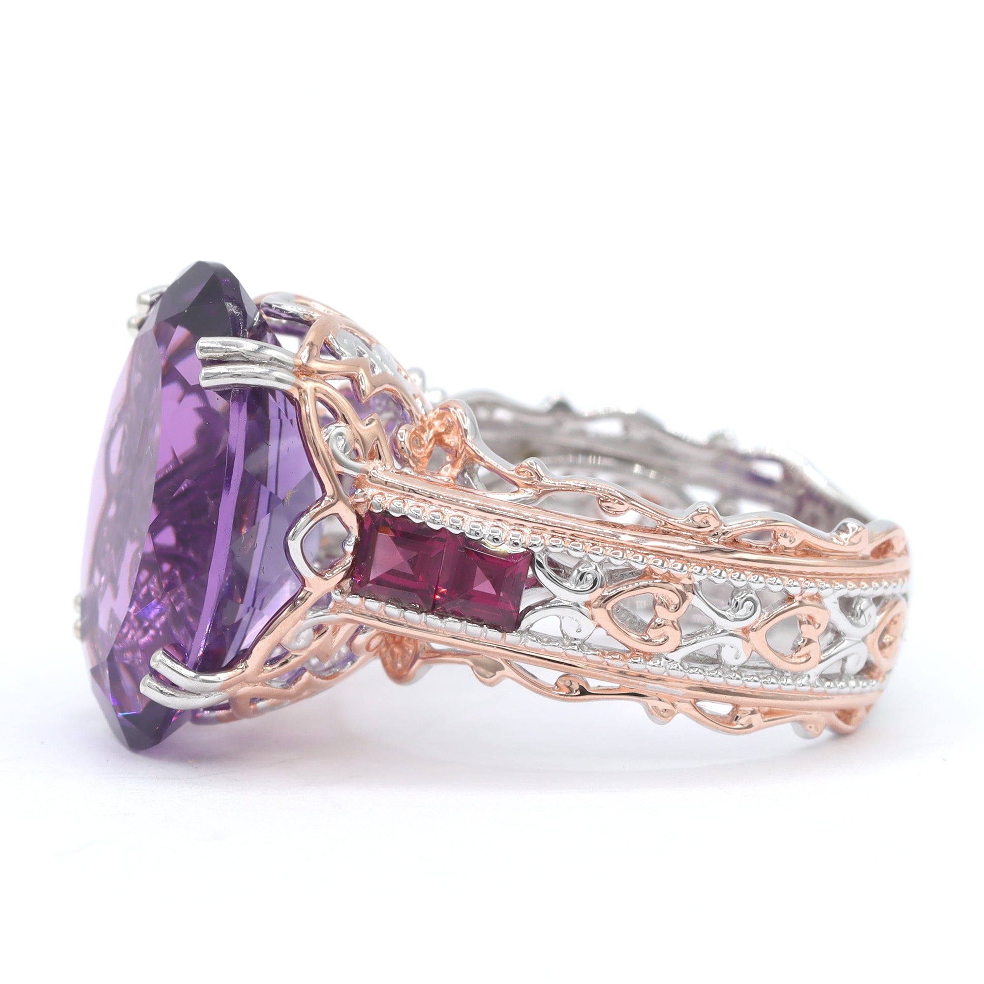 Gems en Vogue One-of-a-Kind 18K Palladium Silver 12.03ctw Brazilian Amethyst & Rhodolite Garnet Ring