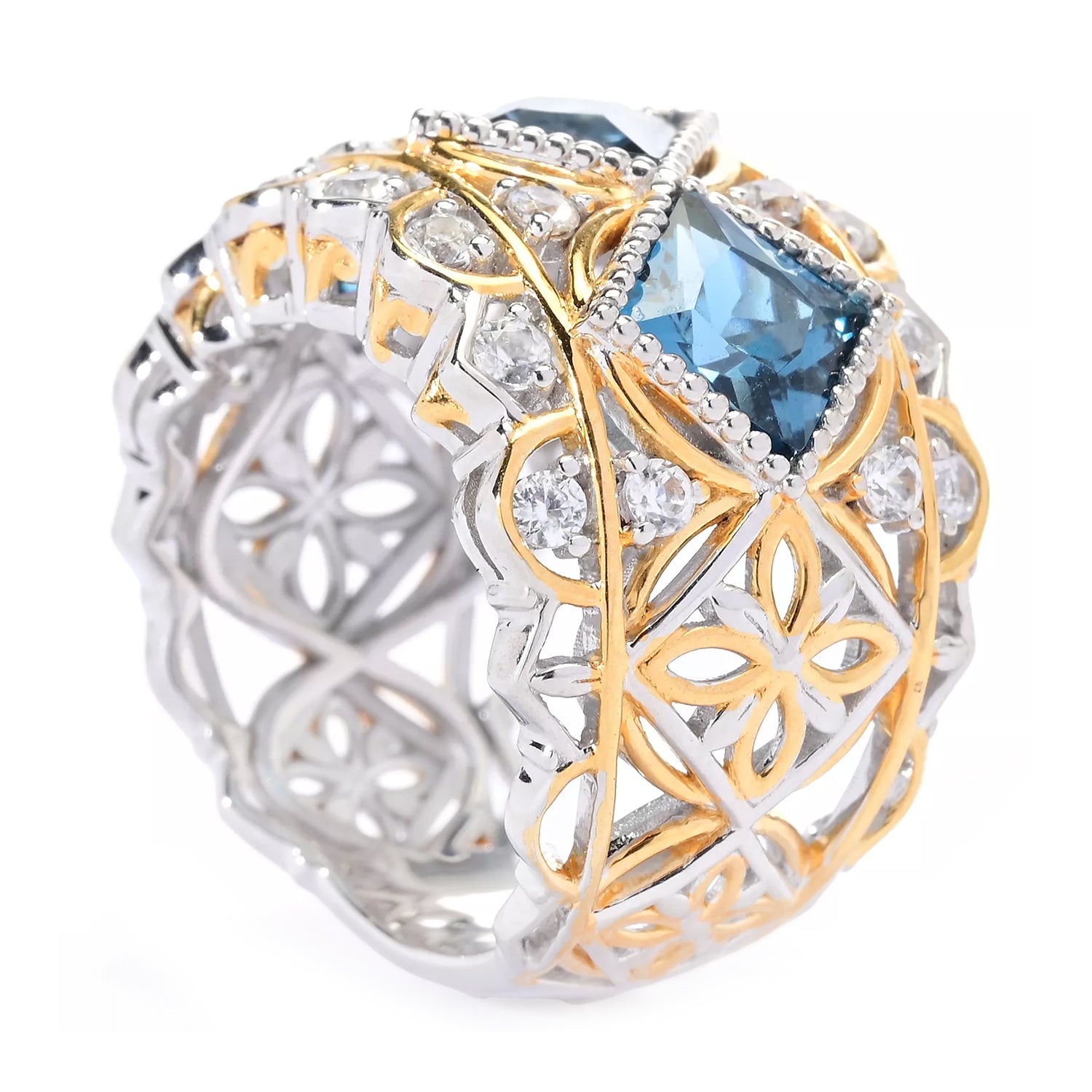 Gems en Vogue 5.01ctw London Blue Topaz & White Zircon Ring