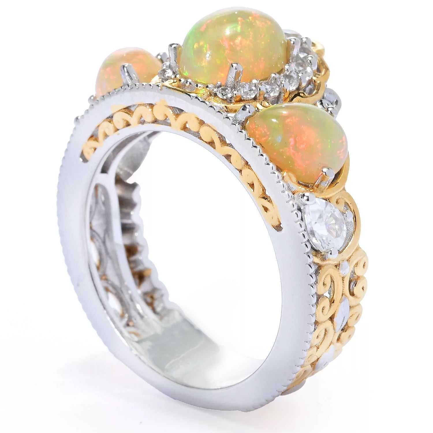 Gems en Vogue Ethiopian Opal & White Zircon Crown Ring