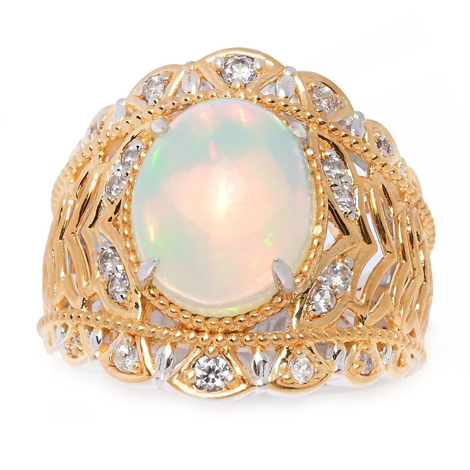 Gems en Vogue Ethiopian Opal & White Zircon Ring