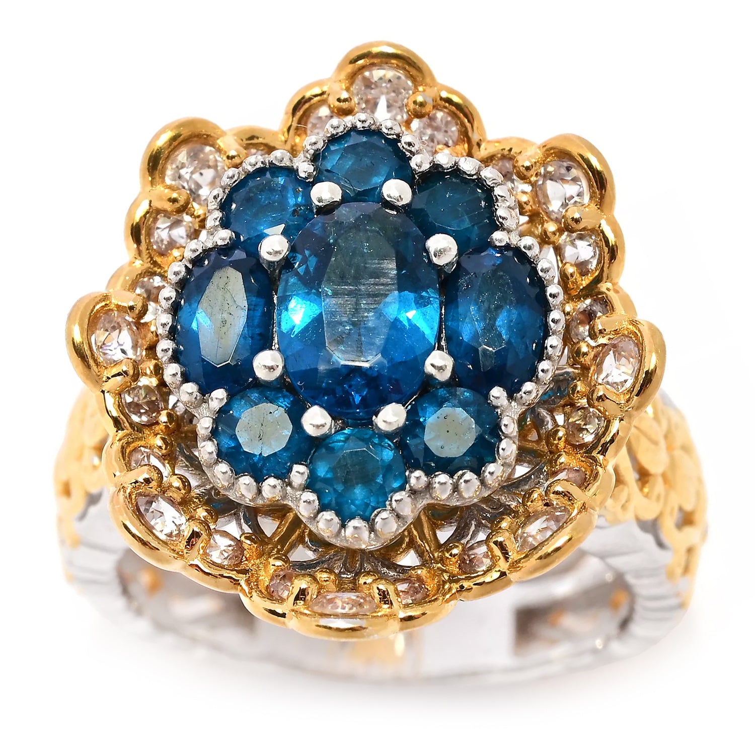 Gems en Vogue 2.73ctw Neon Apatite & White Zircon Flower Ring