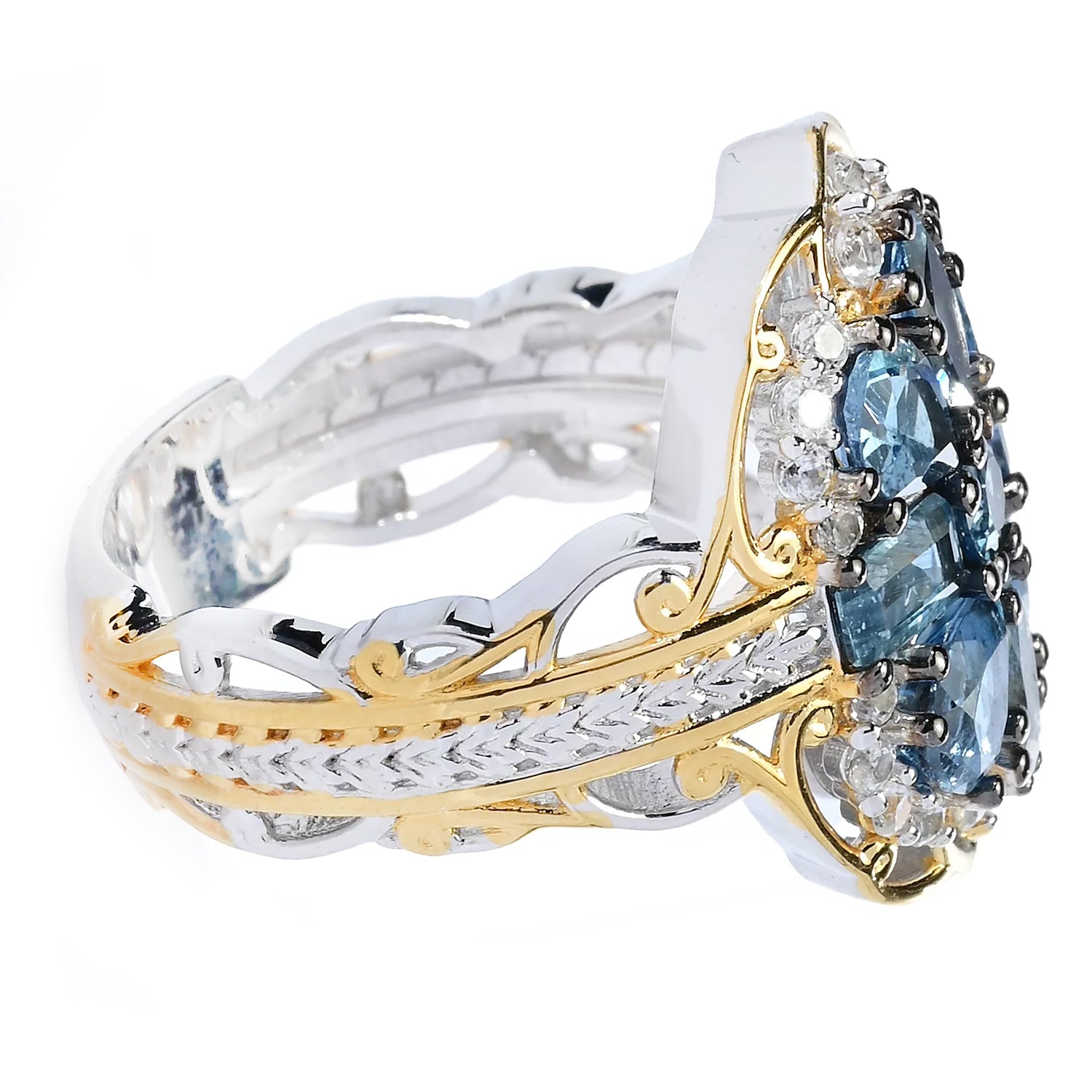 Gems en Vogue 2.70ctw African Aquamarine & White Zircon Cluster Ring