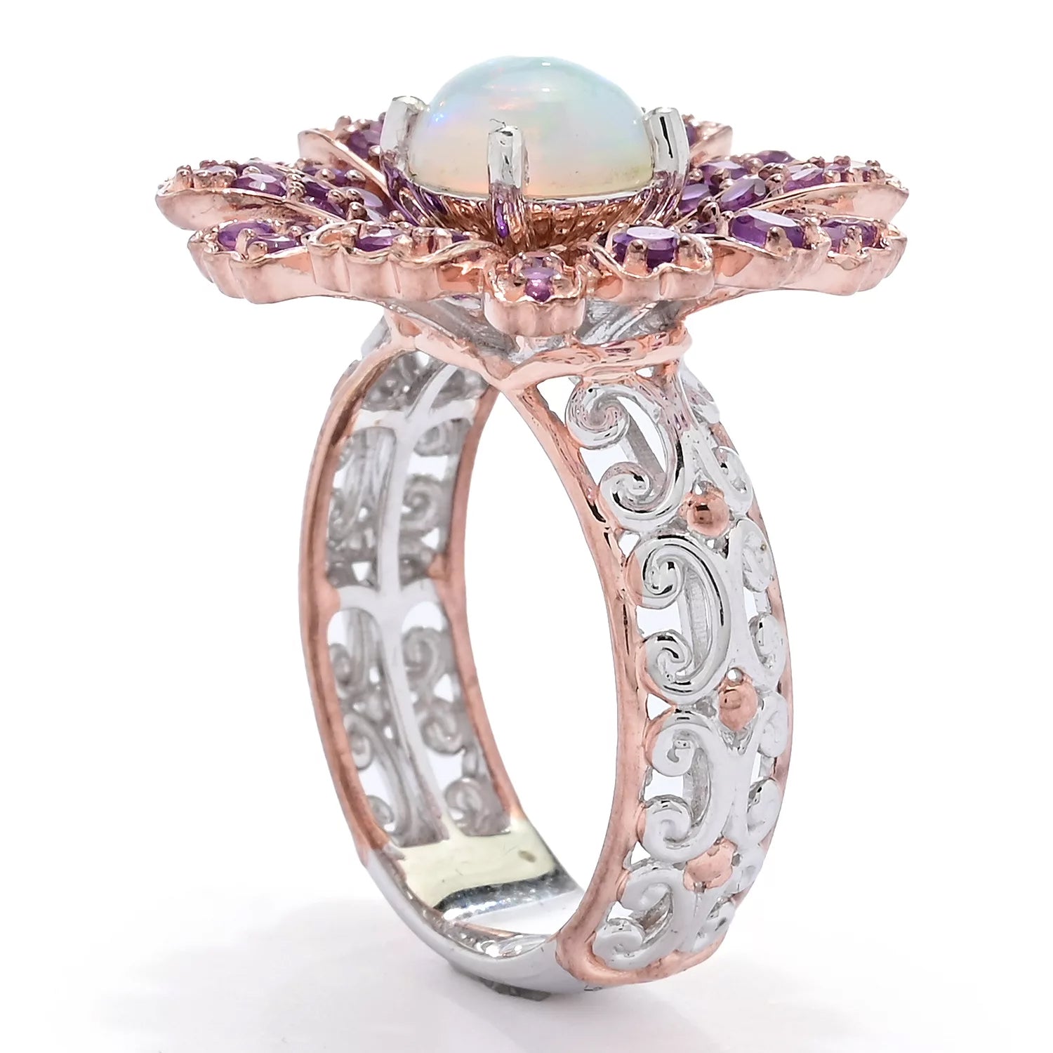 Gems en Vogue Ethiopian Opal & Amethyst Daisy Flower Ring