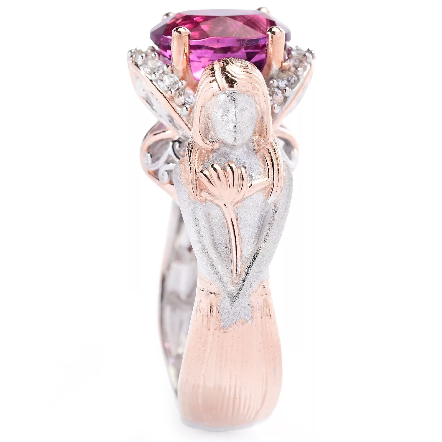 Gems en Vogue 3.58ctw Fuchsia Pink Fluorite & White Zircon Fairy Ring