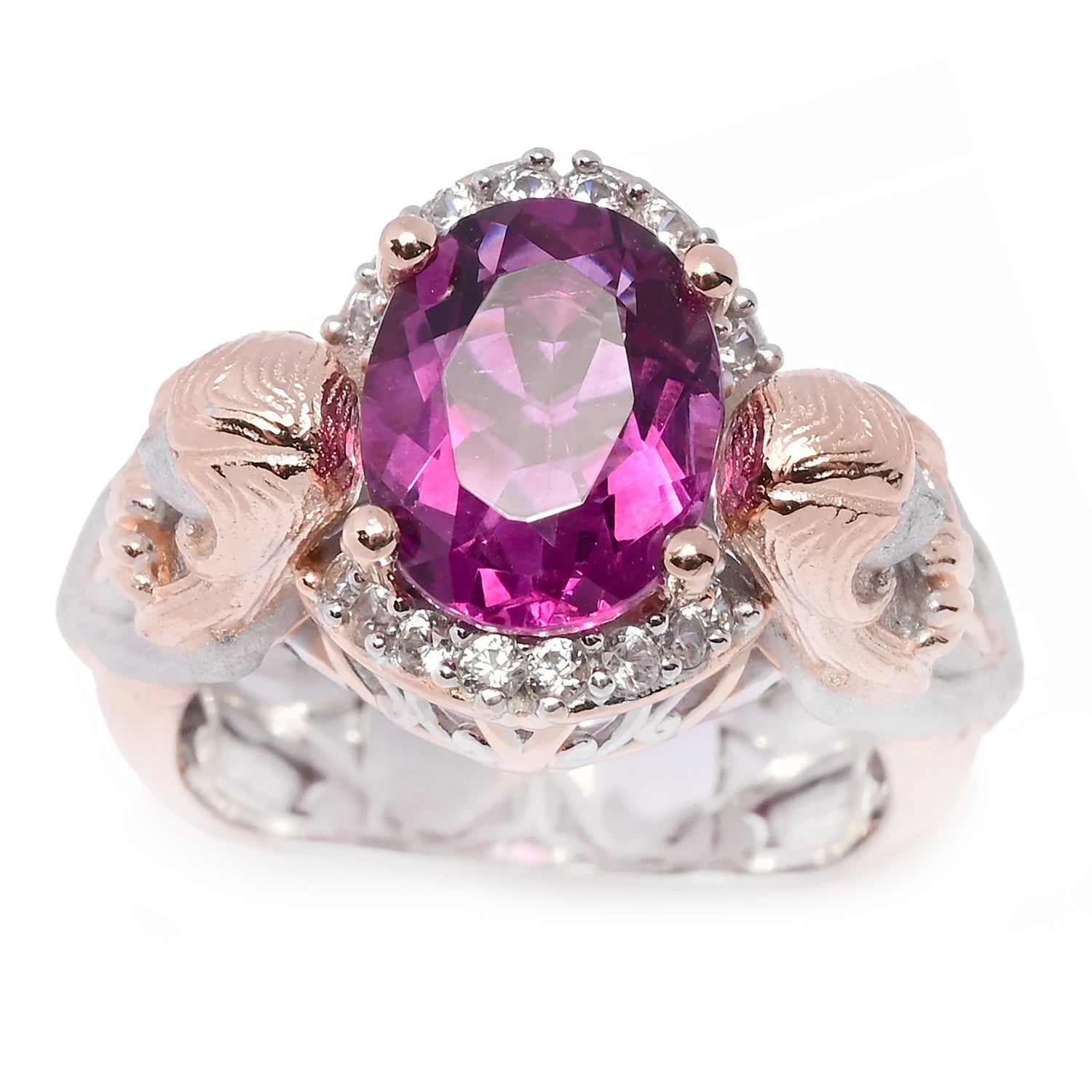 Gems en Vogue 3.58ctw Fuchsia Pink Fluorite & White Zircon Fairy Ring