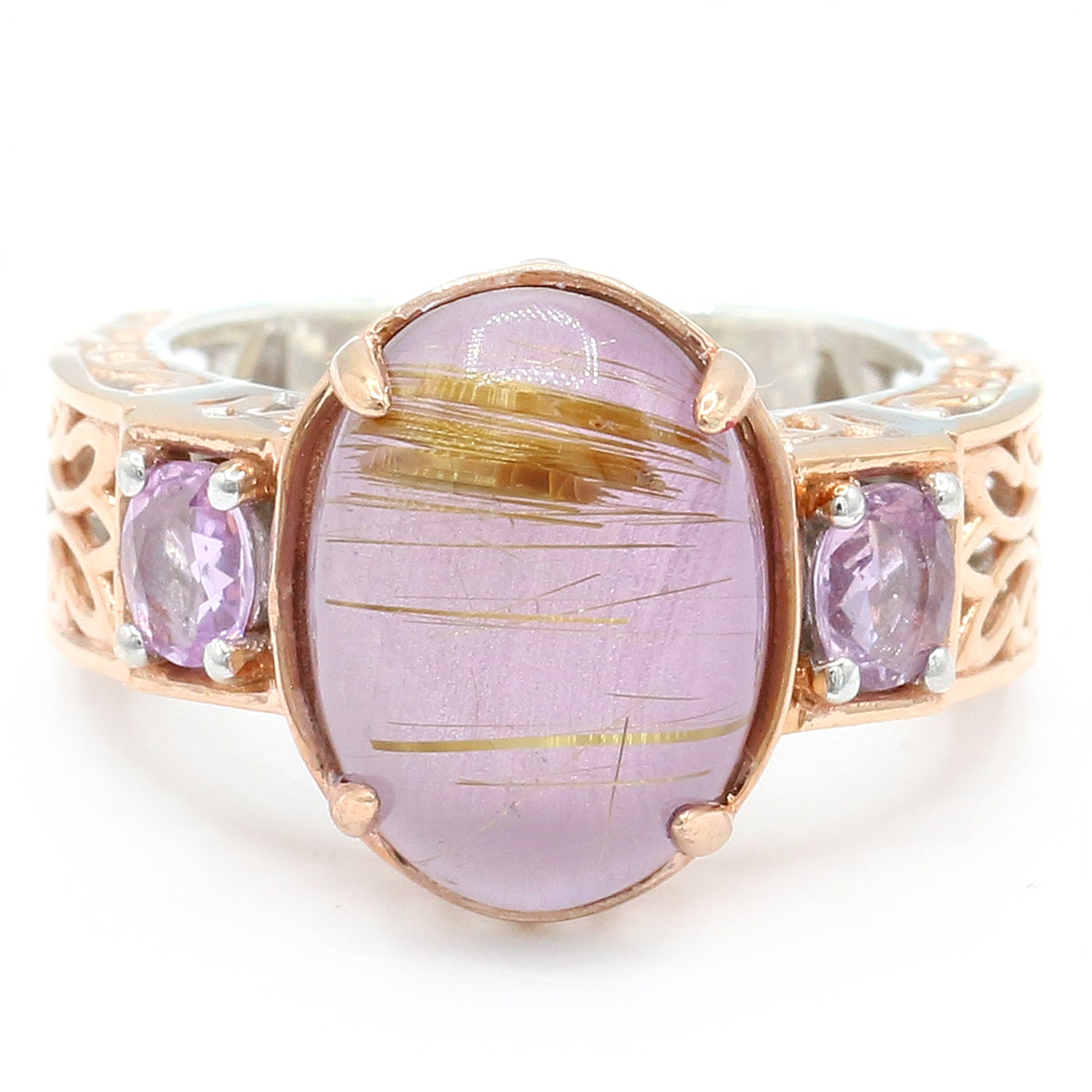 Gems en Vogue One-of-a-Kind Amethyst Rutilated Quartz & Pastel Sapphire Ring