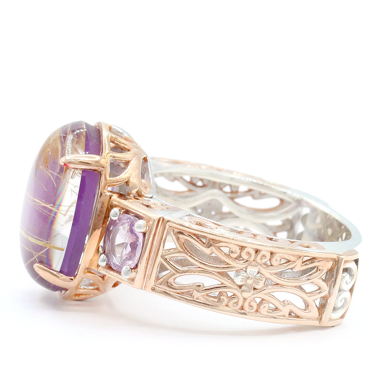 Gems en Vogue One-of-a-Kind Amethyst Rutilated Quartz & Pastel Sapphire Ring