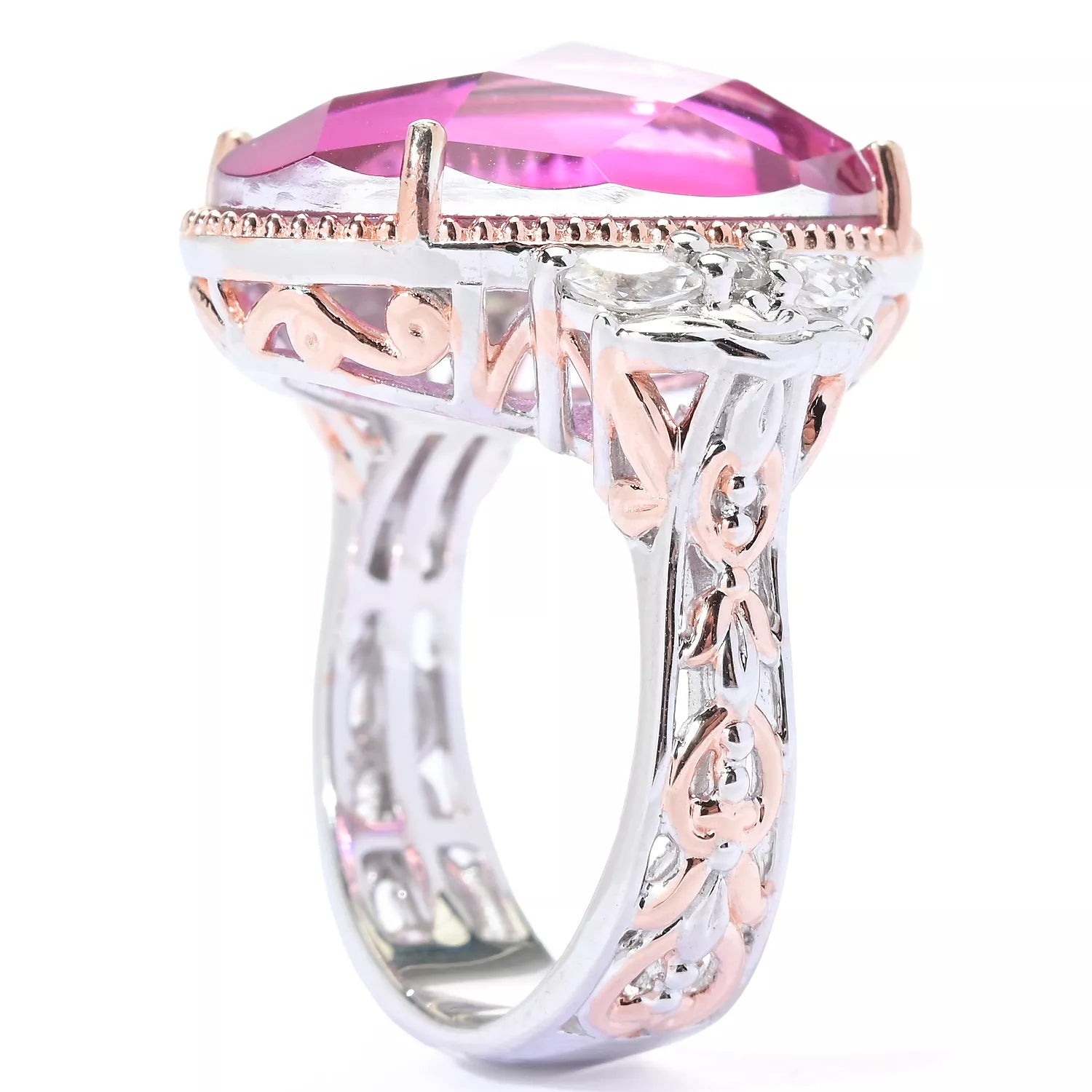 Gems en Vogue 15.20ctw Pink Quartz Doublet & White Zircon Ring