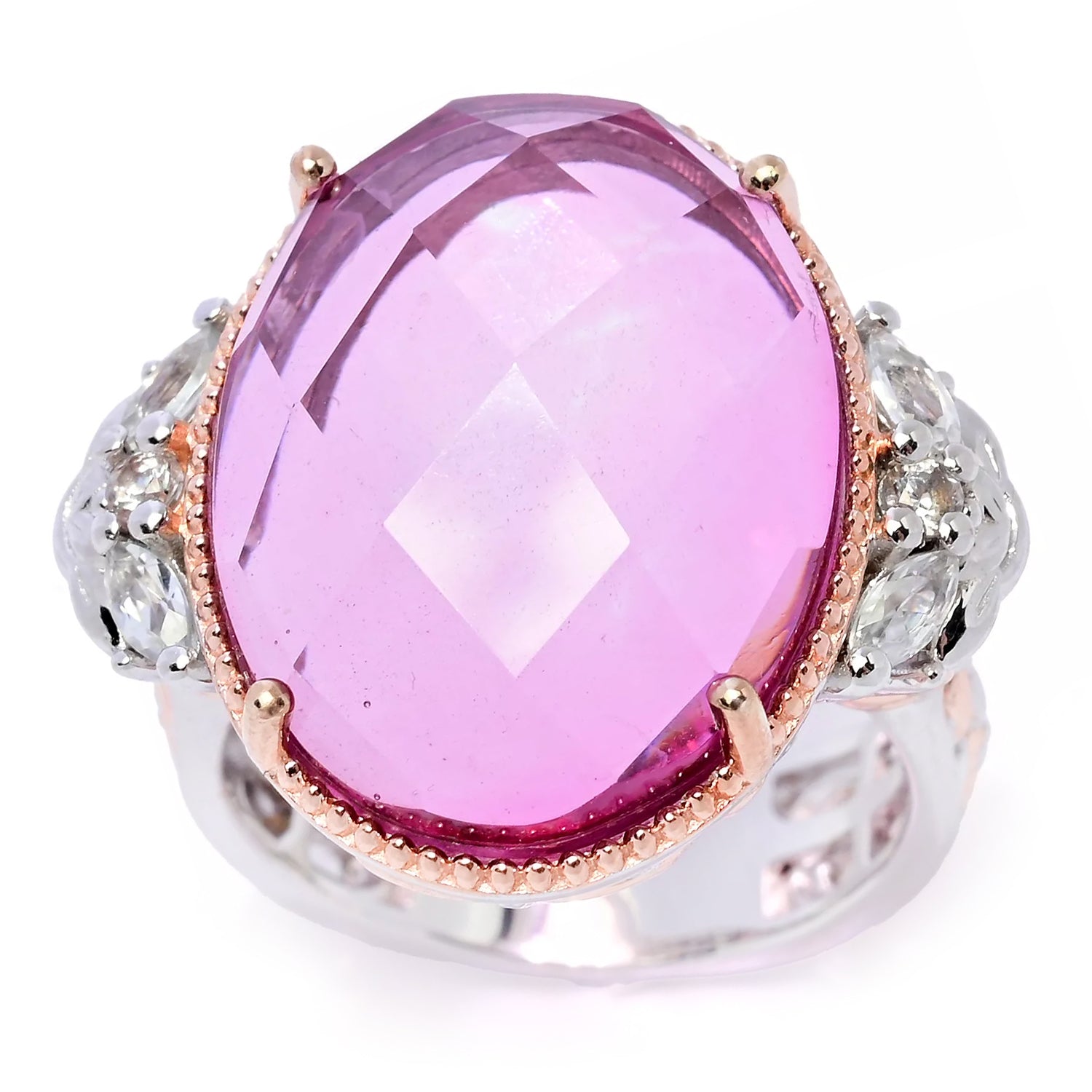 Gems en Vogue 15.20ctw Pink Quartz Doublet & White Zircon Ring