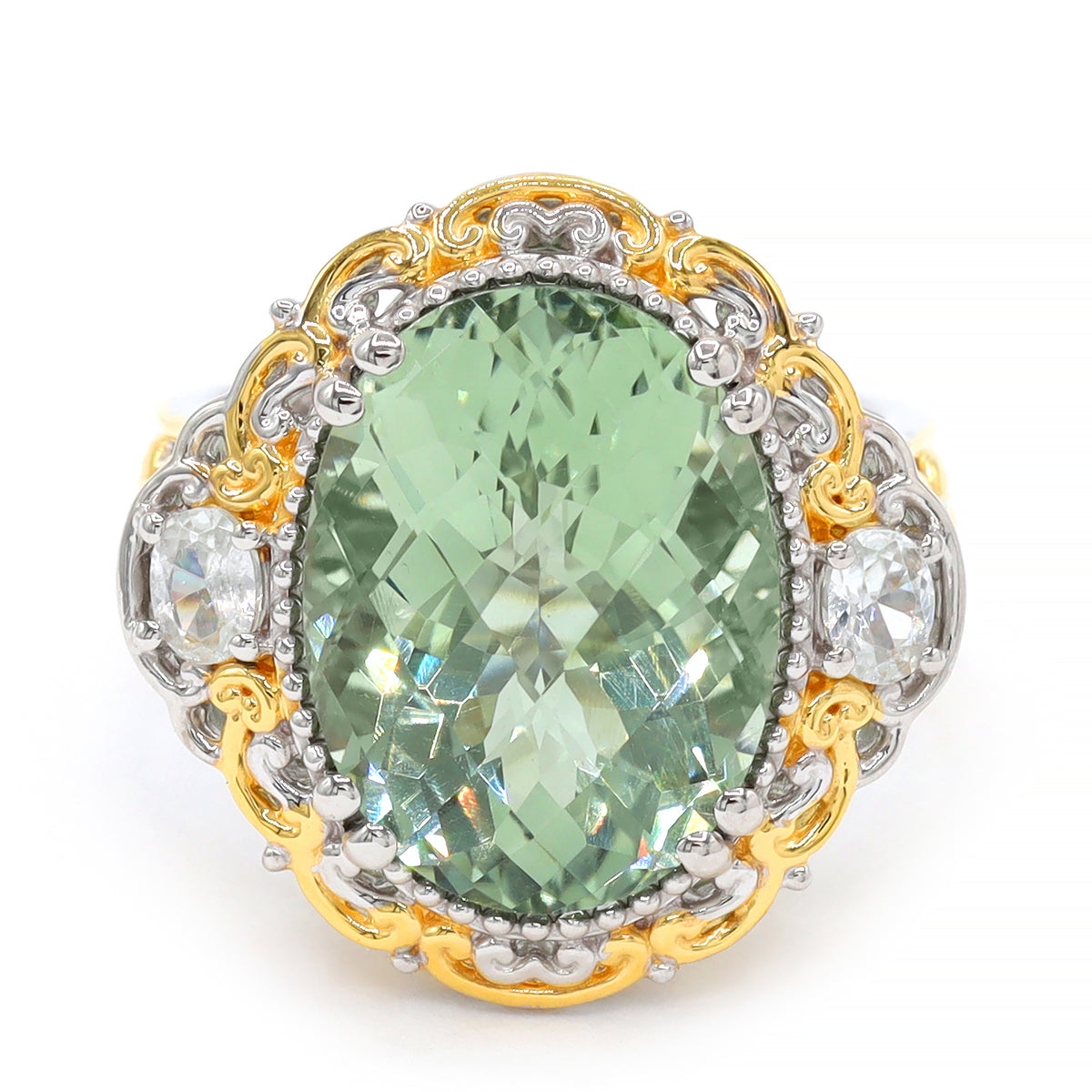 Gems en Vogue 24K Palladium Silver 9.72ctw Prasiolite & White Zircon Ring