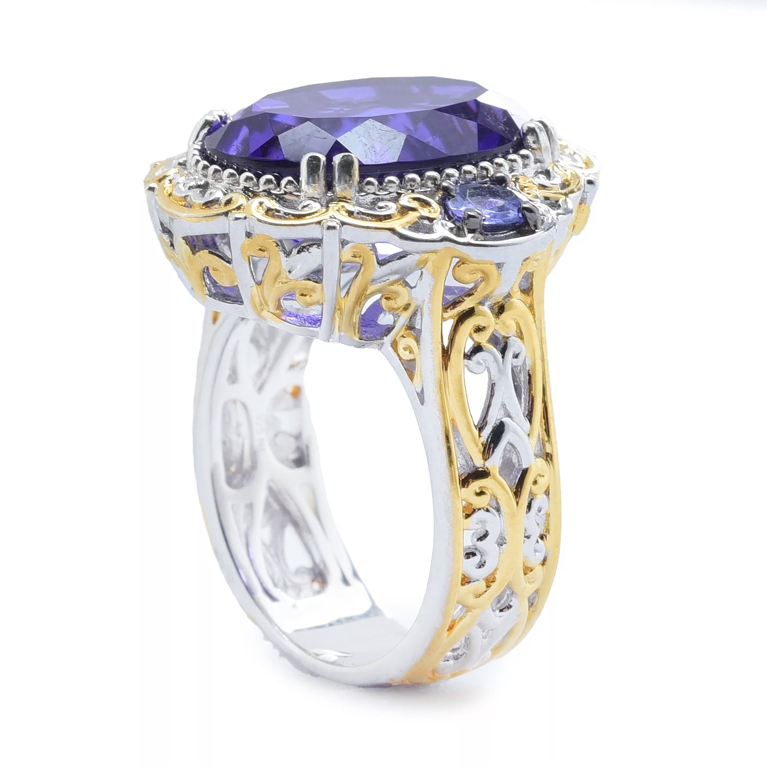 Gems en Vogue 9.18ctw Violet Quartz Doublet & Tanzanite Ring