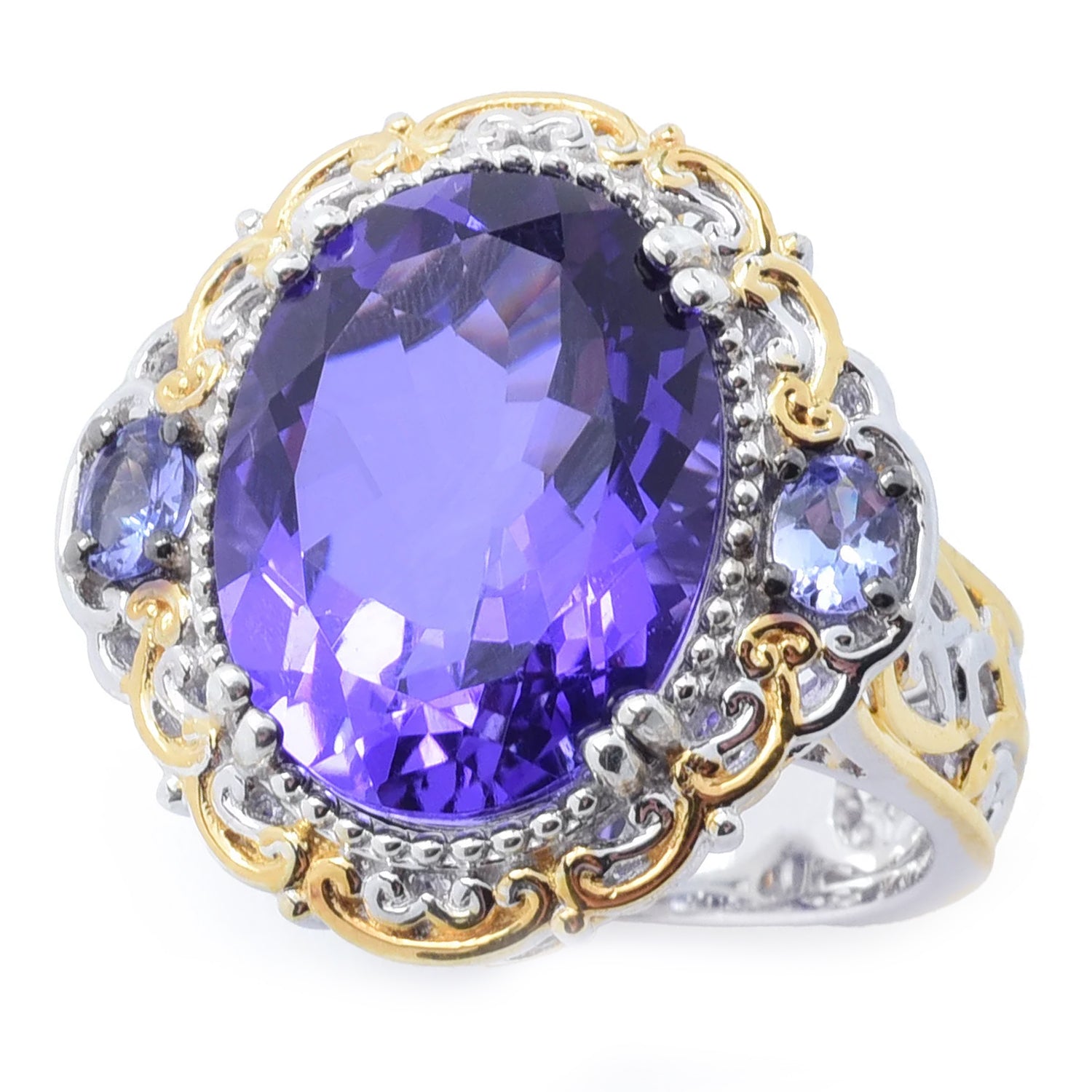 Gems en Vogue 9.18ctw Violet Quartz Doublet & Tanzanite Ring