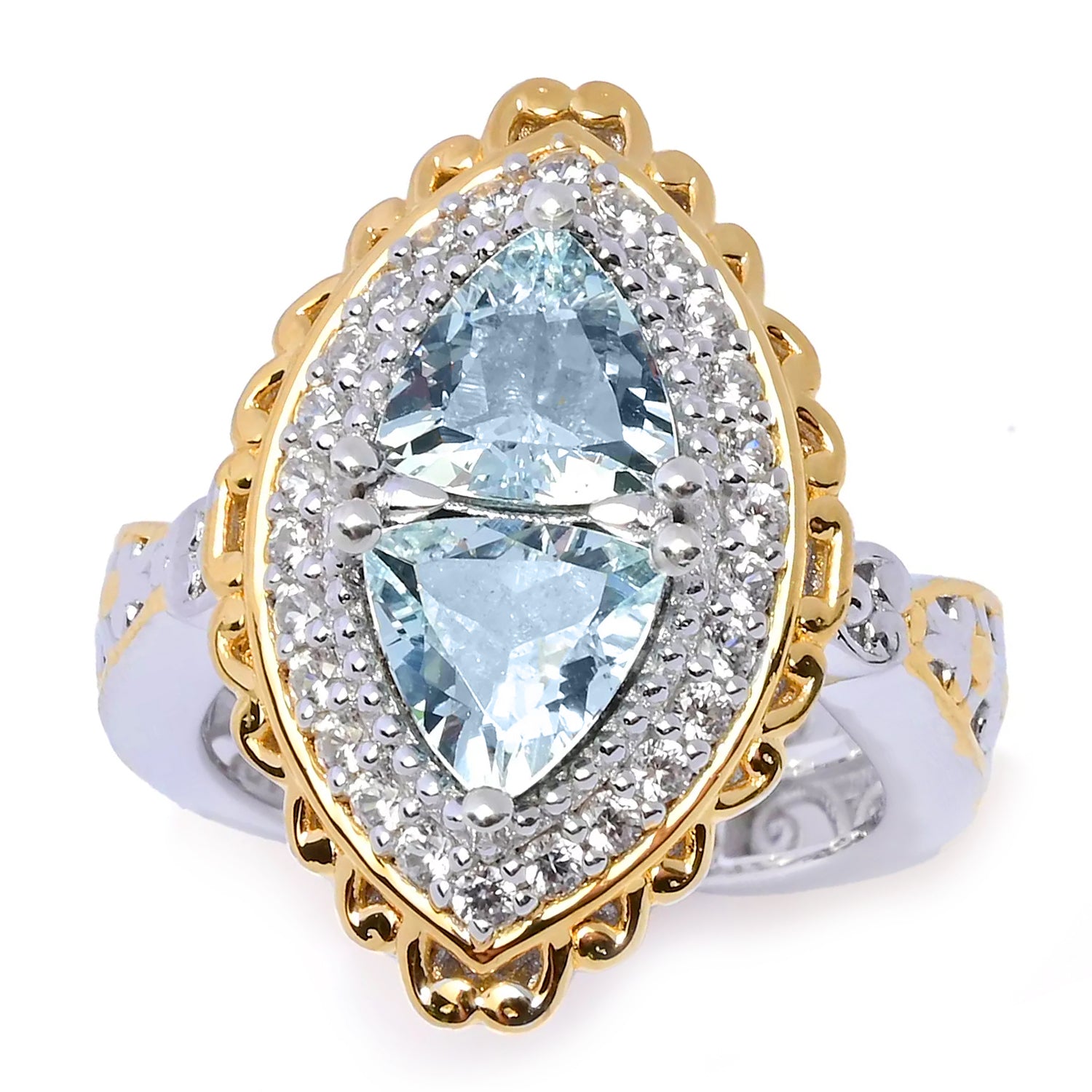 Gems en Vogue 2.27ctw Trillion Shape Aquamarine & White Zircon Ring