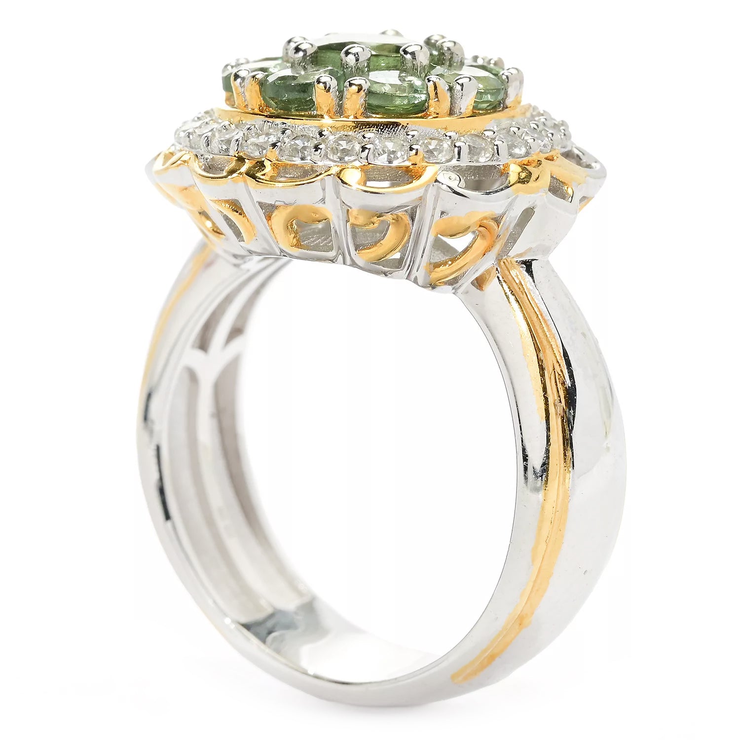 Gems en Vogue 2.28ctw Green Apatite & White Zircon Halo Ring