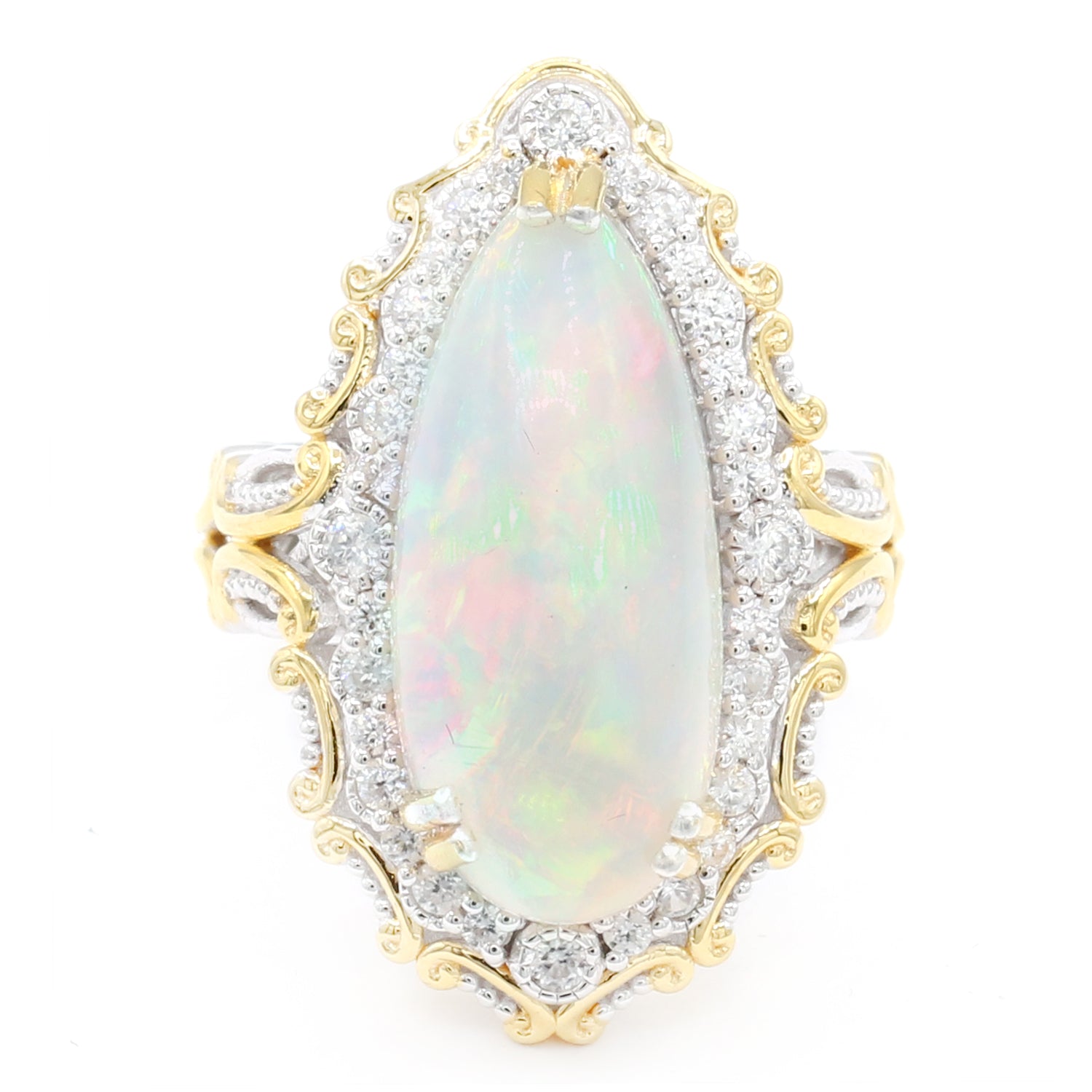 Limited Edition Gems en Vogue Luxe, One-of-a-Kind 12.15ctw Ethiopian Opal & White Zircon Halo Ring