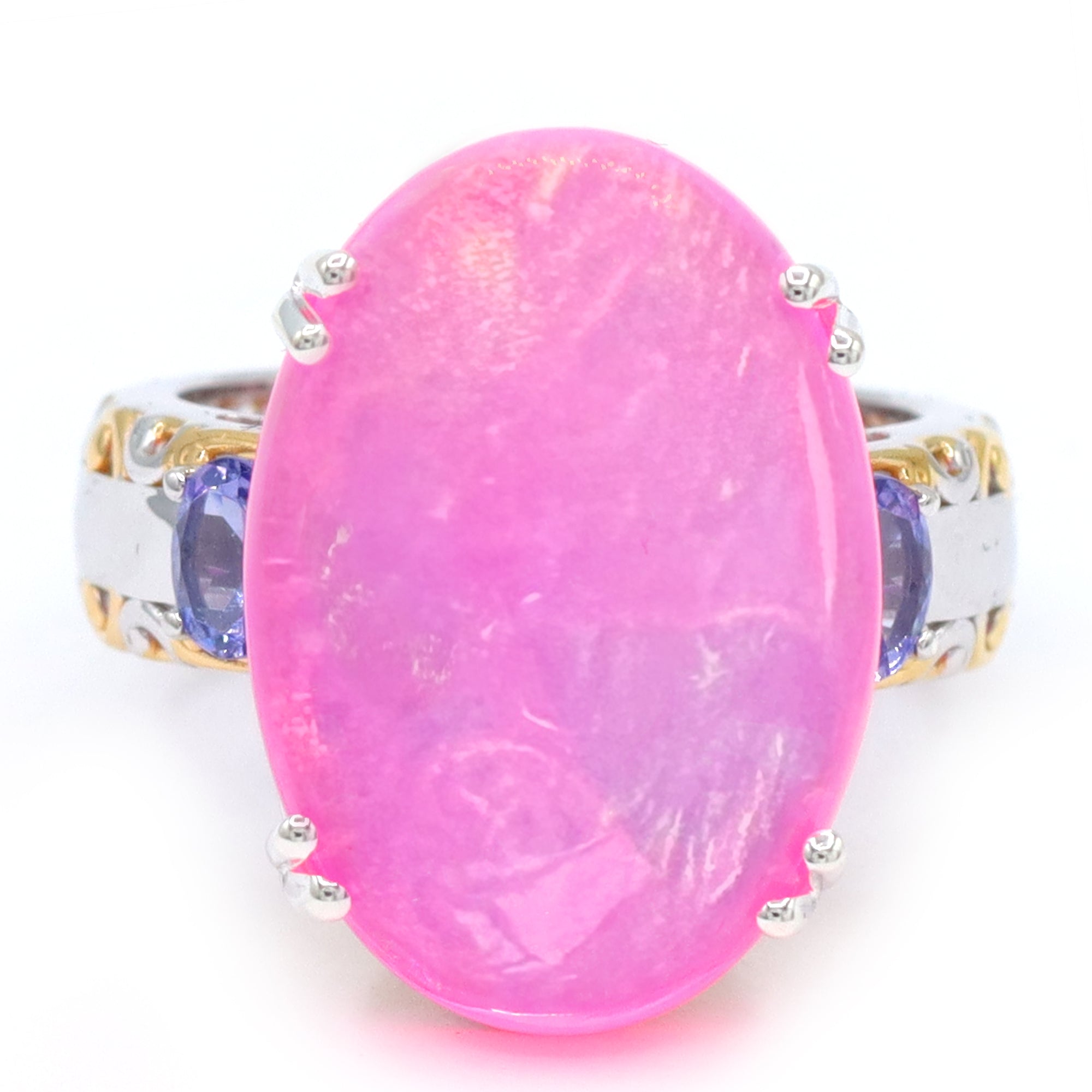 Couture Gems One-of-a-Kind 24K Palladium Silver 10.62ctw Pink Ethiopian Opal & Tanzanite Ring