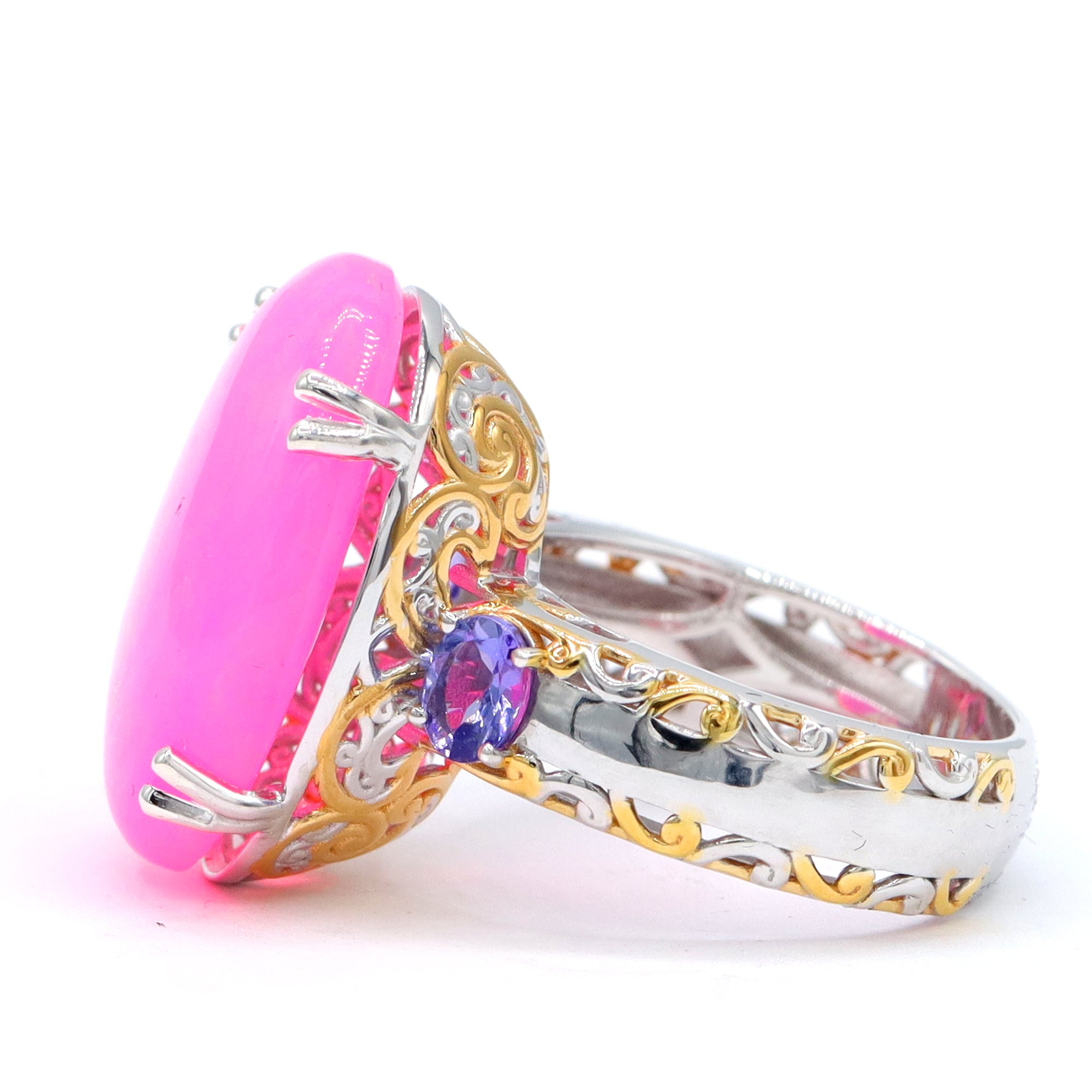 Couture Gems One-of-a-Kind 24K Palladium Silver 10.62ctw Pink Ethiopian Opal & Tanzanite Ring