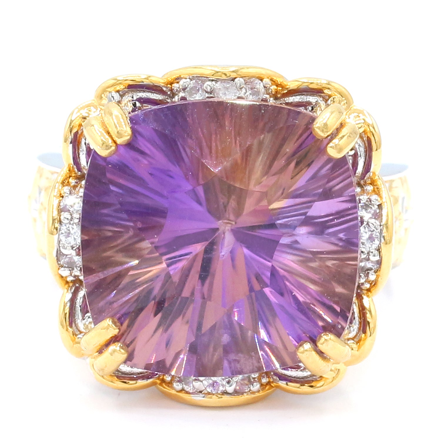 Limited Edition Gems en Vogue One-of-a-Kind 14.16ctw Millennium Cut Ametrine & White Zircon Ring