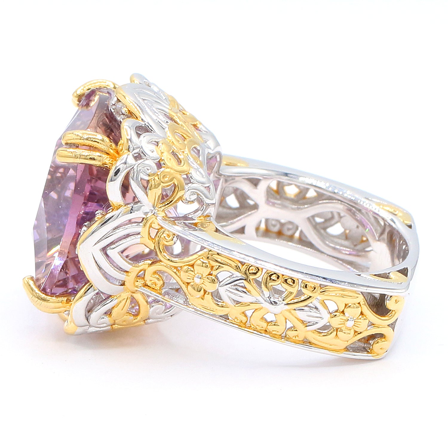 Limited Edition Gems en Vogue One-of-a-Kind 14.16ctw Millennium Cut Ametrine & White Zircon Ring