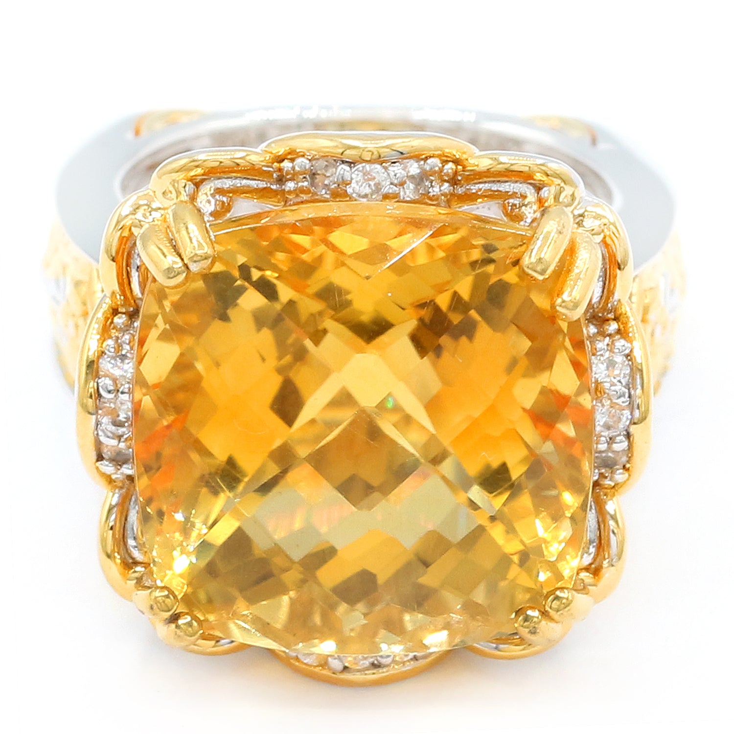 Gems en Vogue 18.36ctw Bolivian Citrine & White Zircon Ring