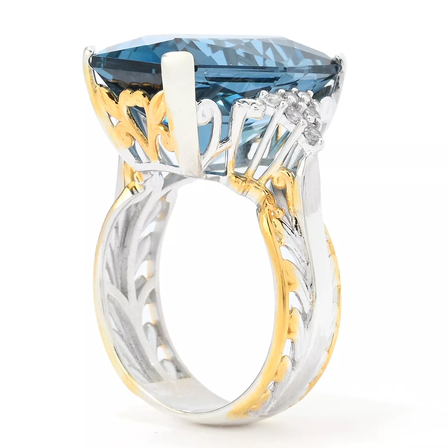 Gems en Vogue 15.08ctw Twilight Cut London Blue Topaz & White Zircon Ring