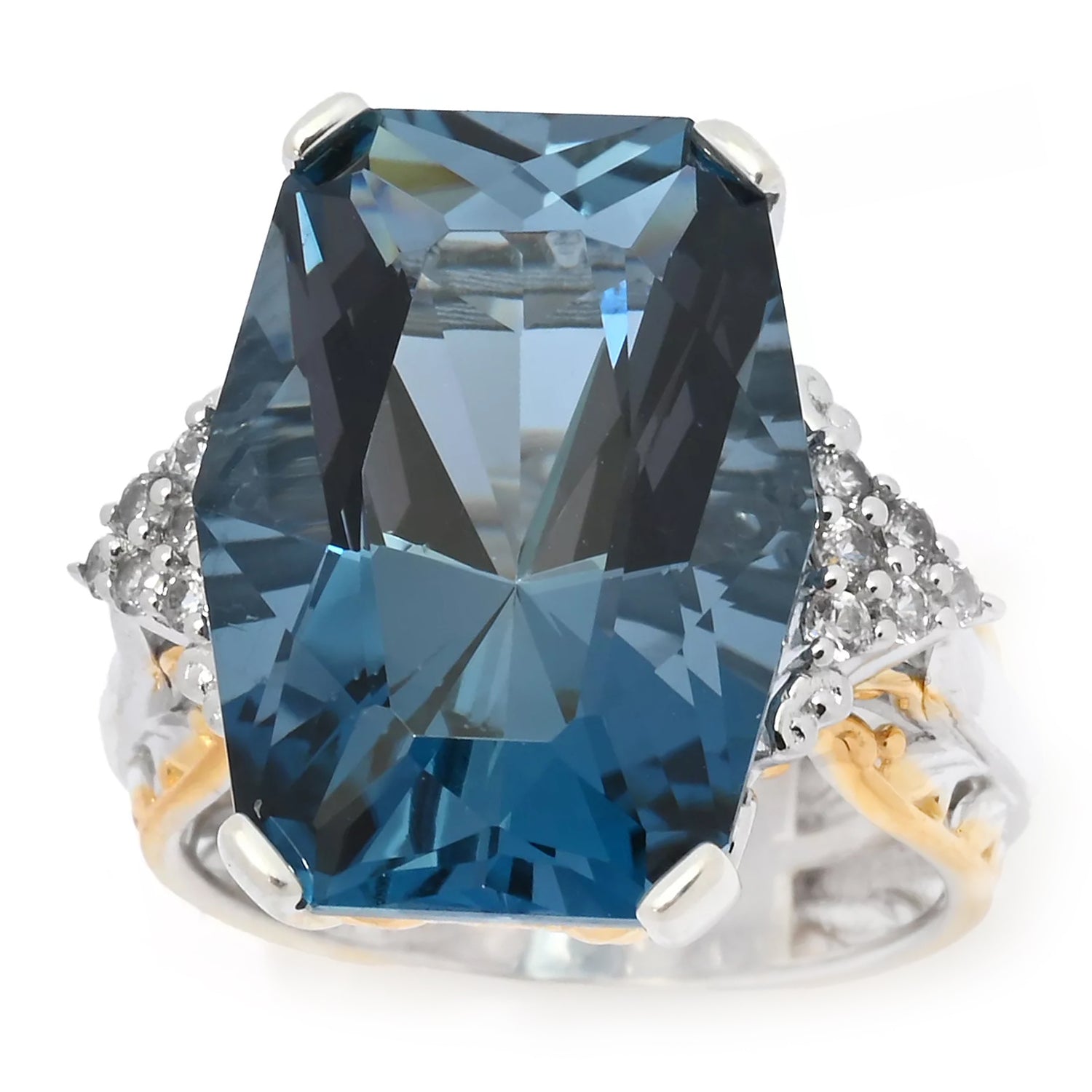 Gems en Vogue 15.08ctw Twilight Cut London Blue Topaz & White Zircon Ring