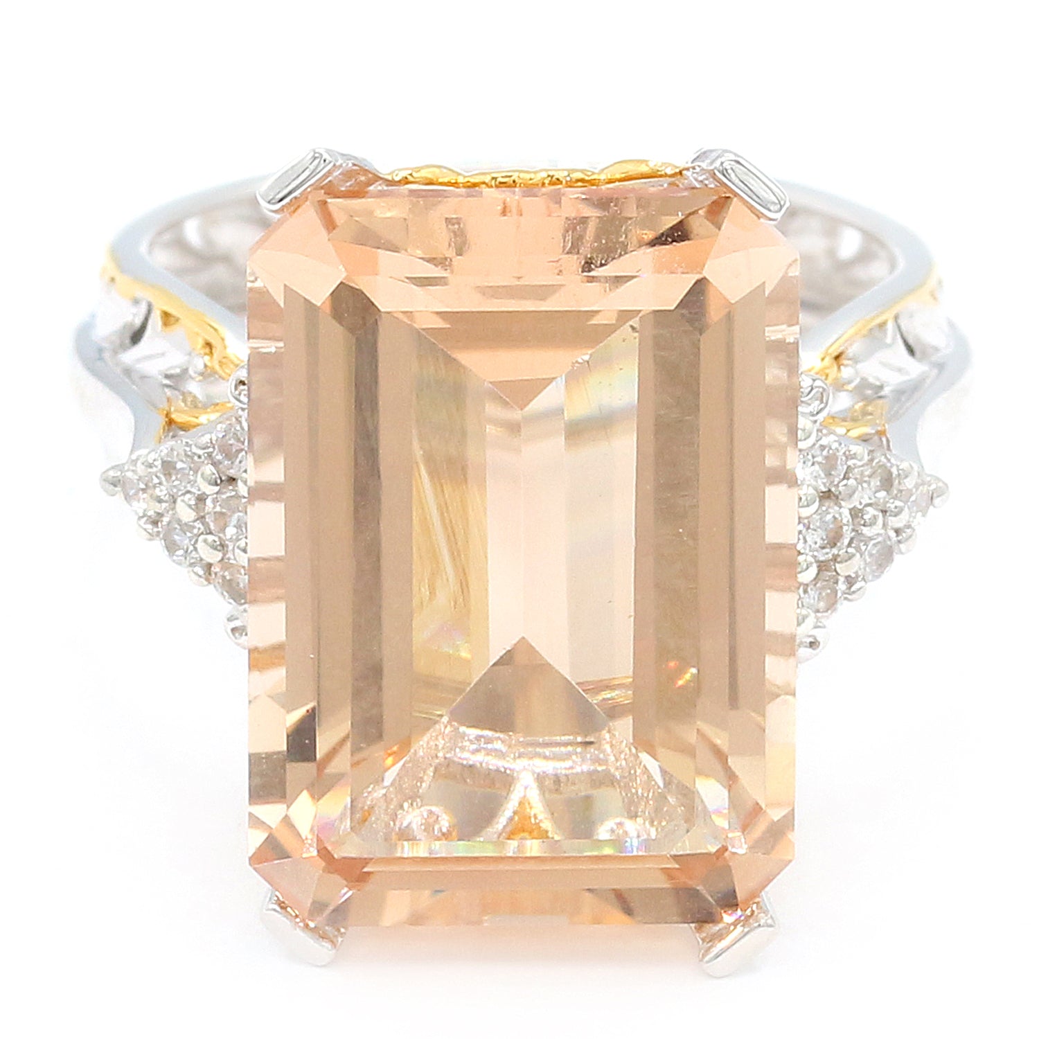 Gems en Vogue 14.86ctw Peach Morganite & White Zircon Ring