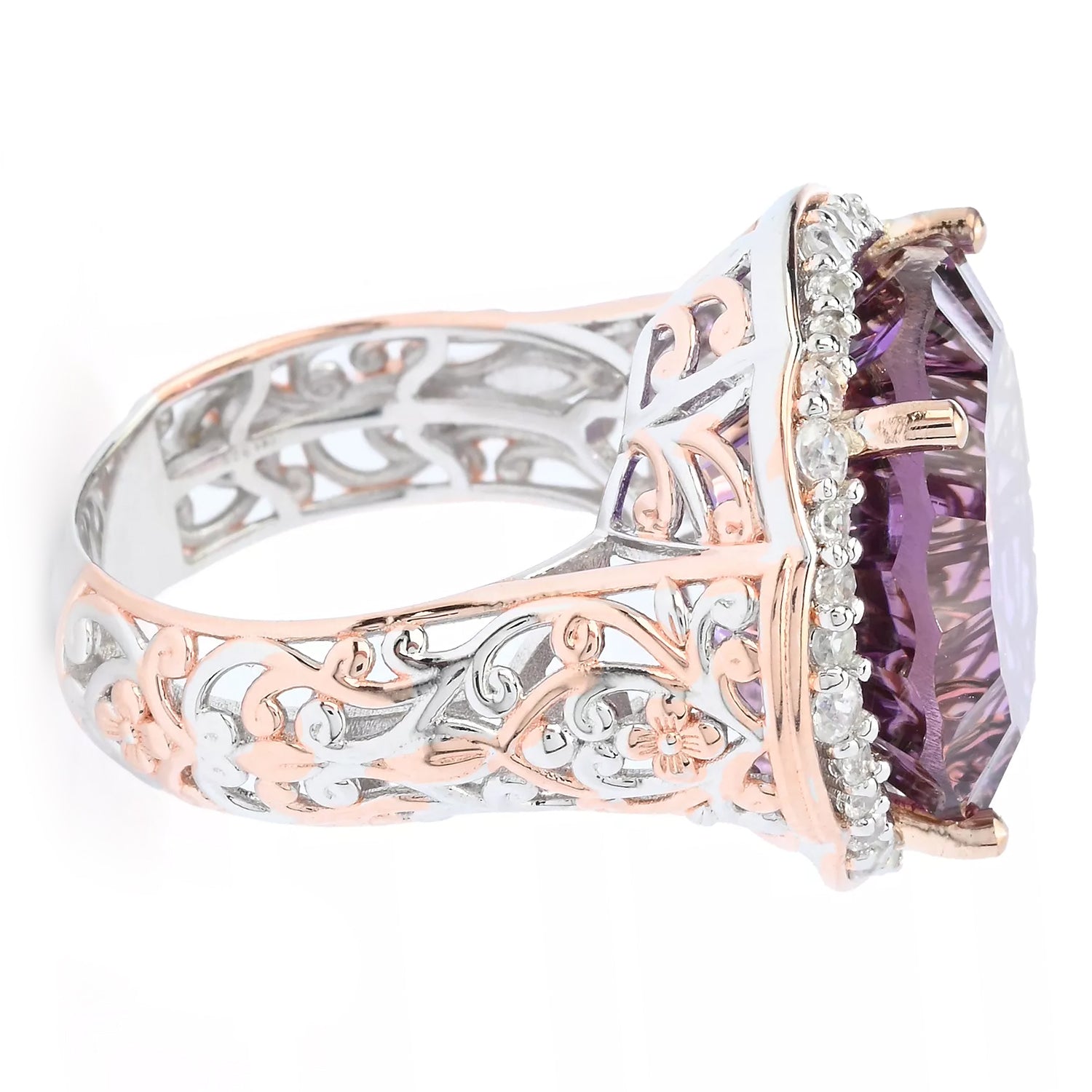 Gems en Vogue 17.60ctw Fancy Cut Ametrine & White Zircon Halo Ring