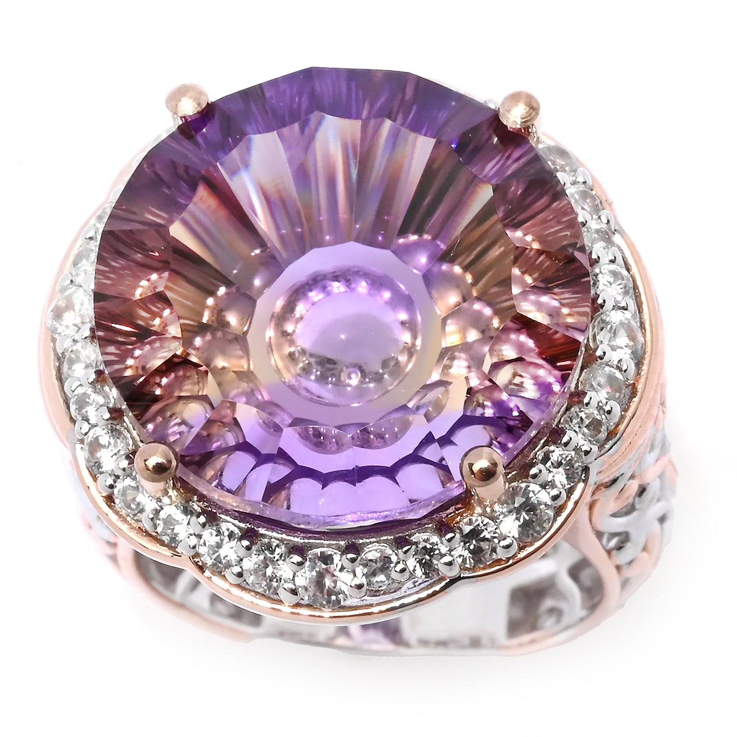 Gems en Vogue 17.60ctw Fancy Cut Ametrine & White Zircon Halo Ring